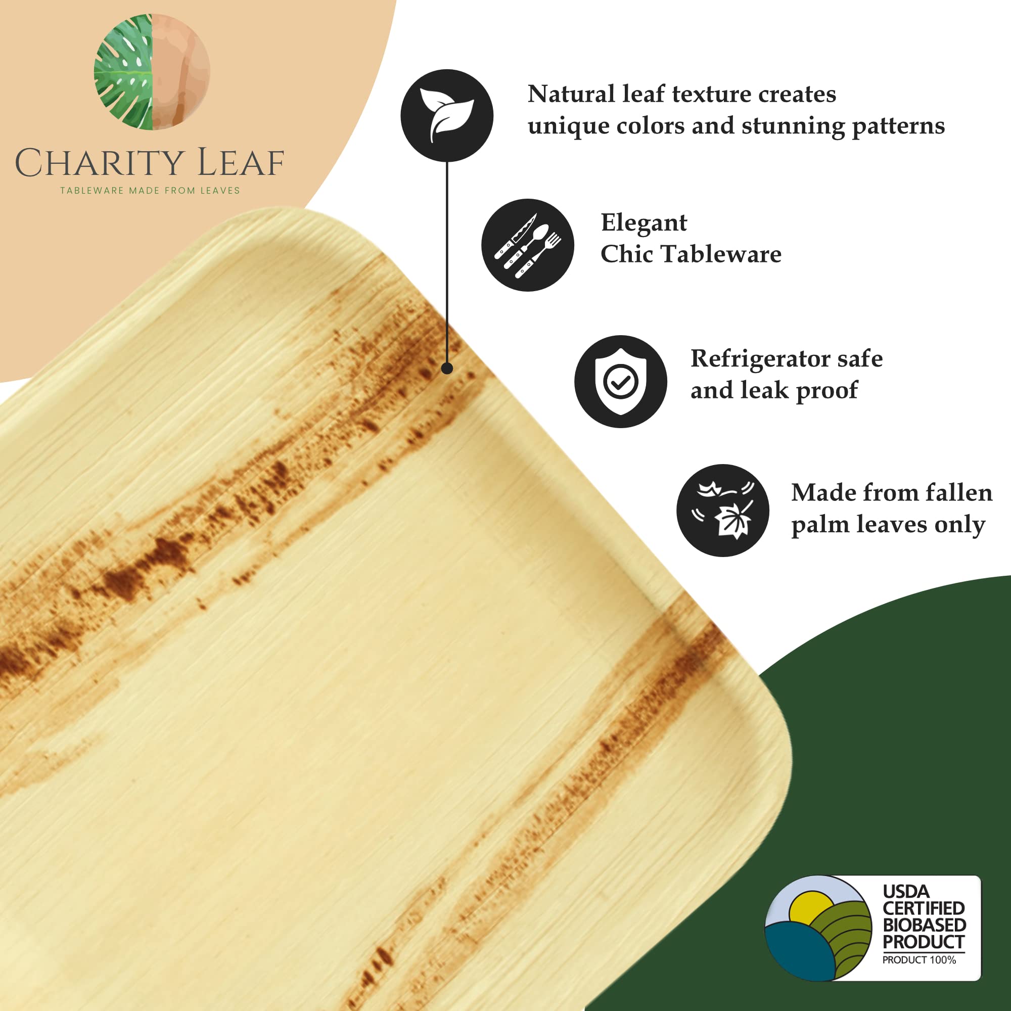 Charity Leaf Disposable Palm Leaf 17" x 12" Trays (10 pieces) Bamboo Like Serving Platters, Disposable Boards, Eco-Friendly Dinnerware For Weddings, Catering, Events