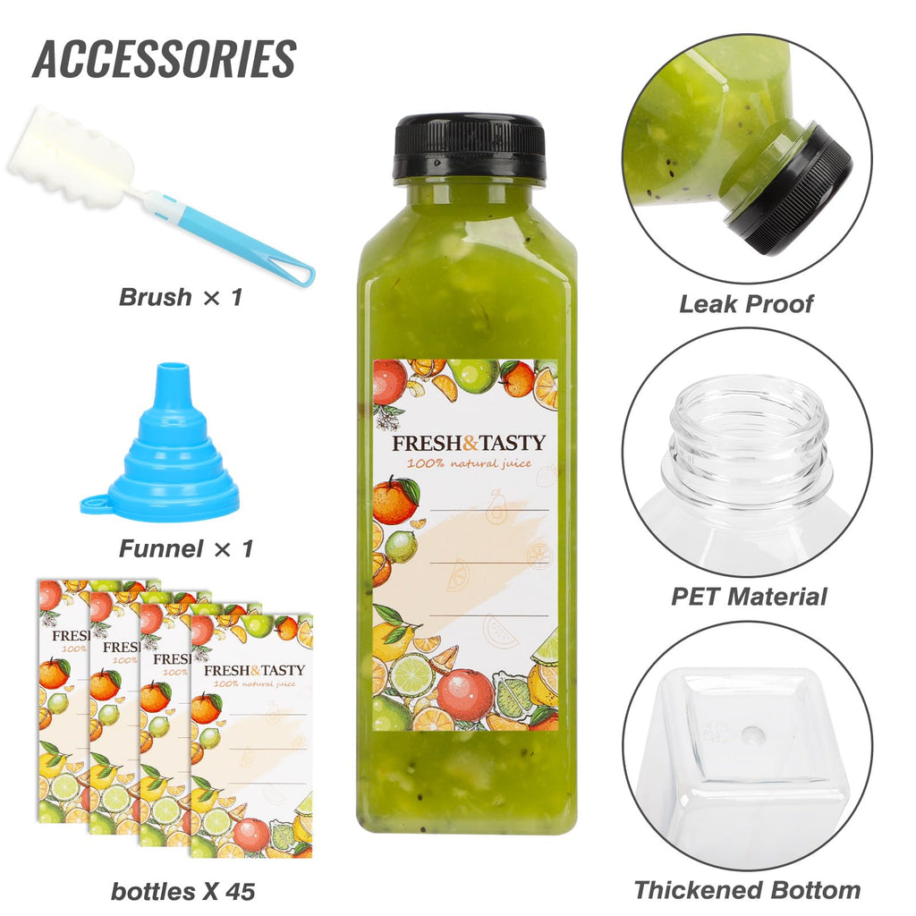 TOMNK 45pcs 2oz Plastic Shot Juice Bottles with Caps, Ginger Shot Bottles, Reusable Clear Bulk Beverage Containers for Ginger Shot, Juice, Milk, and Other Beverages