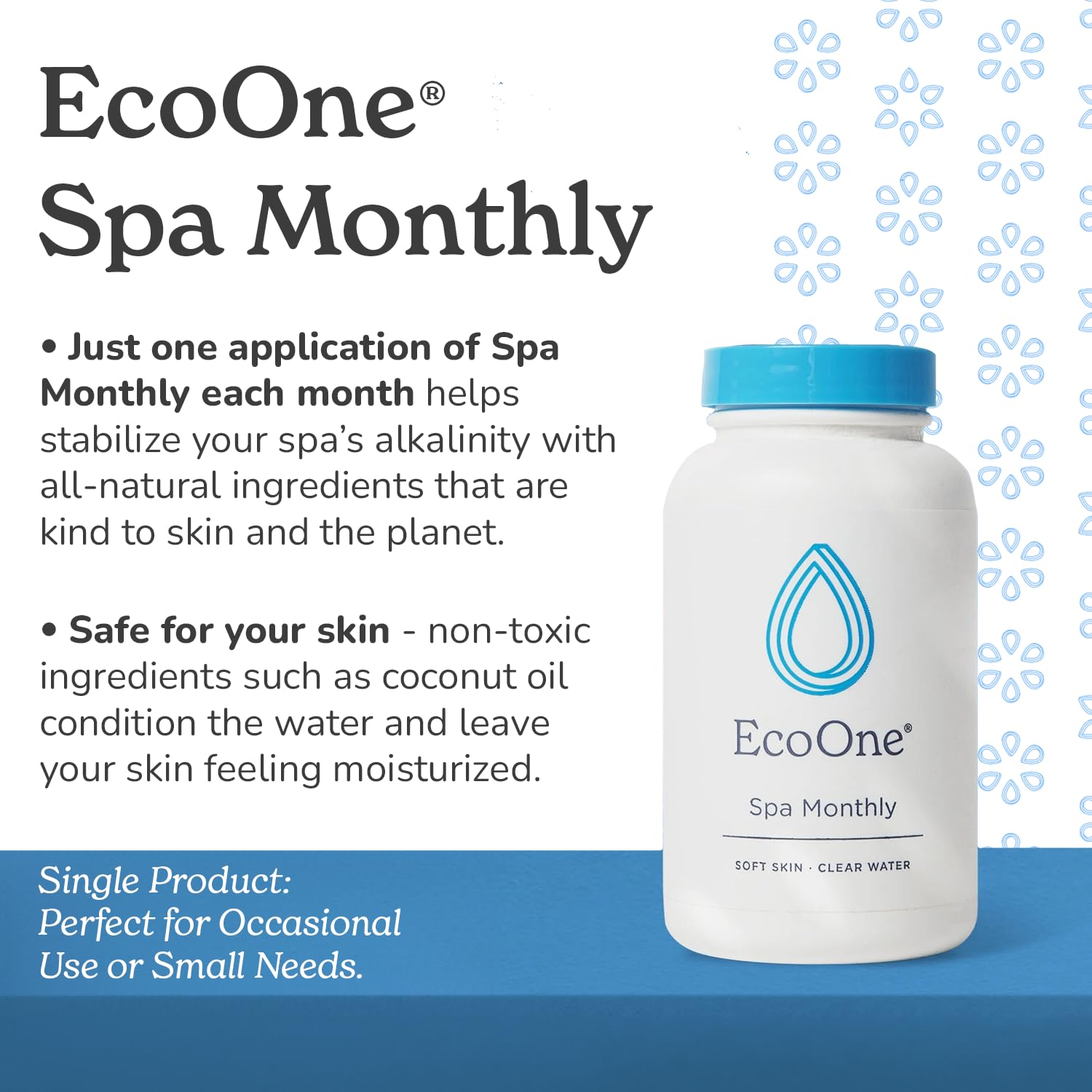 EcoOne Spa Monthly | Gentle All-Natural Spa Treatment | Conditioning Hot Tub, Pool, & Spa Cleaner | Above, In-Ground, or Inflatable Hot Tub Cleaner Stabilizes pH & Alkalinity, 8 Oz, (1-Pack)