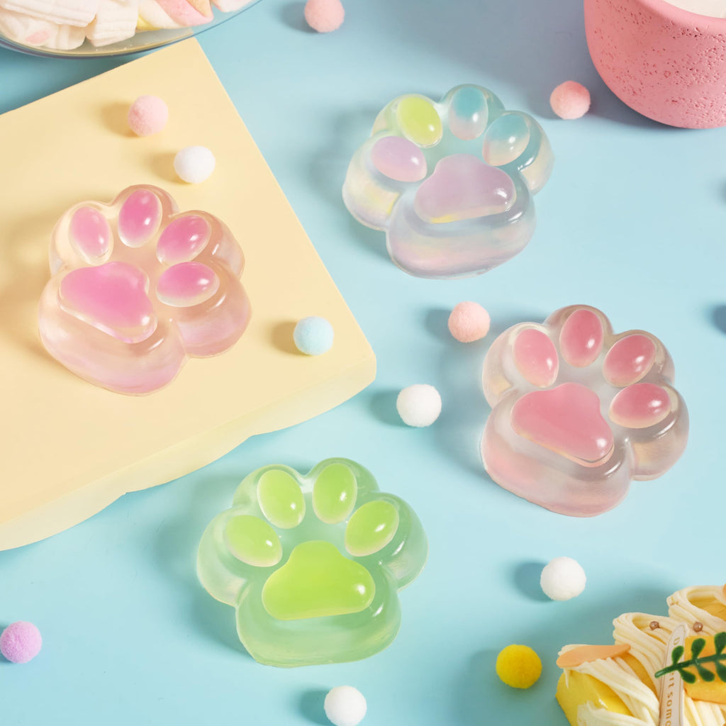 JOYIN 4 Pcs Taba Paw Squeeze Toys, Easter Party Favors & Gifts for Kids Adults, Transparent Cat Paw Fufu Squishy Toys, Soft Paws Sensory Fidgets, Cute Fidget Toys for Stress Relief