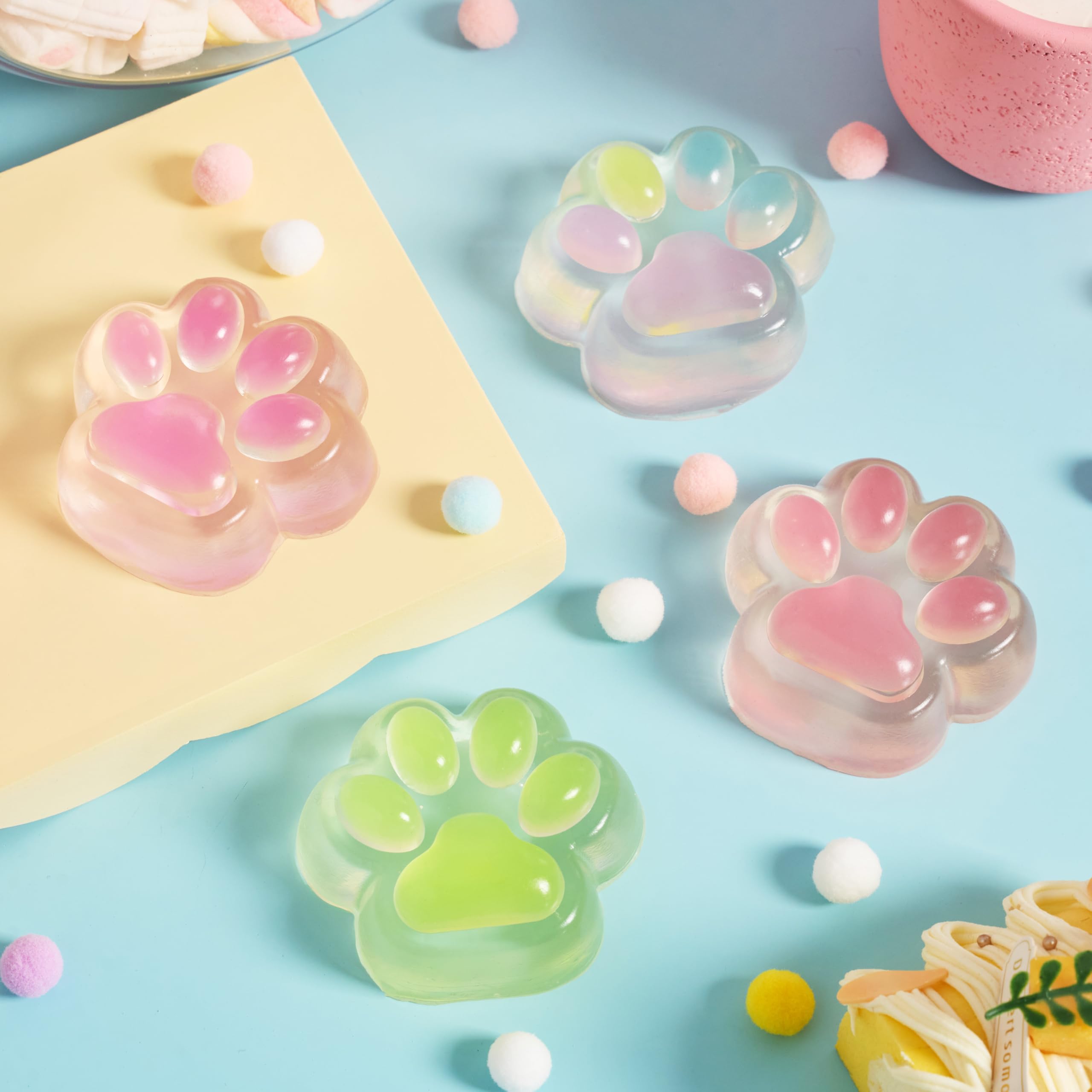 JOYIN 4 Pcs Taba Paw Squeeze Toys, Easter Party Favors & Gifts for Kids Adults, Transparent Cat Paw Fufu Squishy Toys, Soft Paws Sensory Fidgets, Cute Fidget Toys for Stress Relief