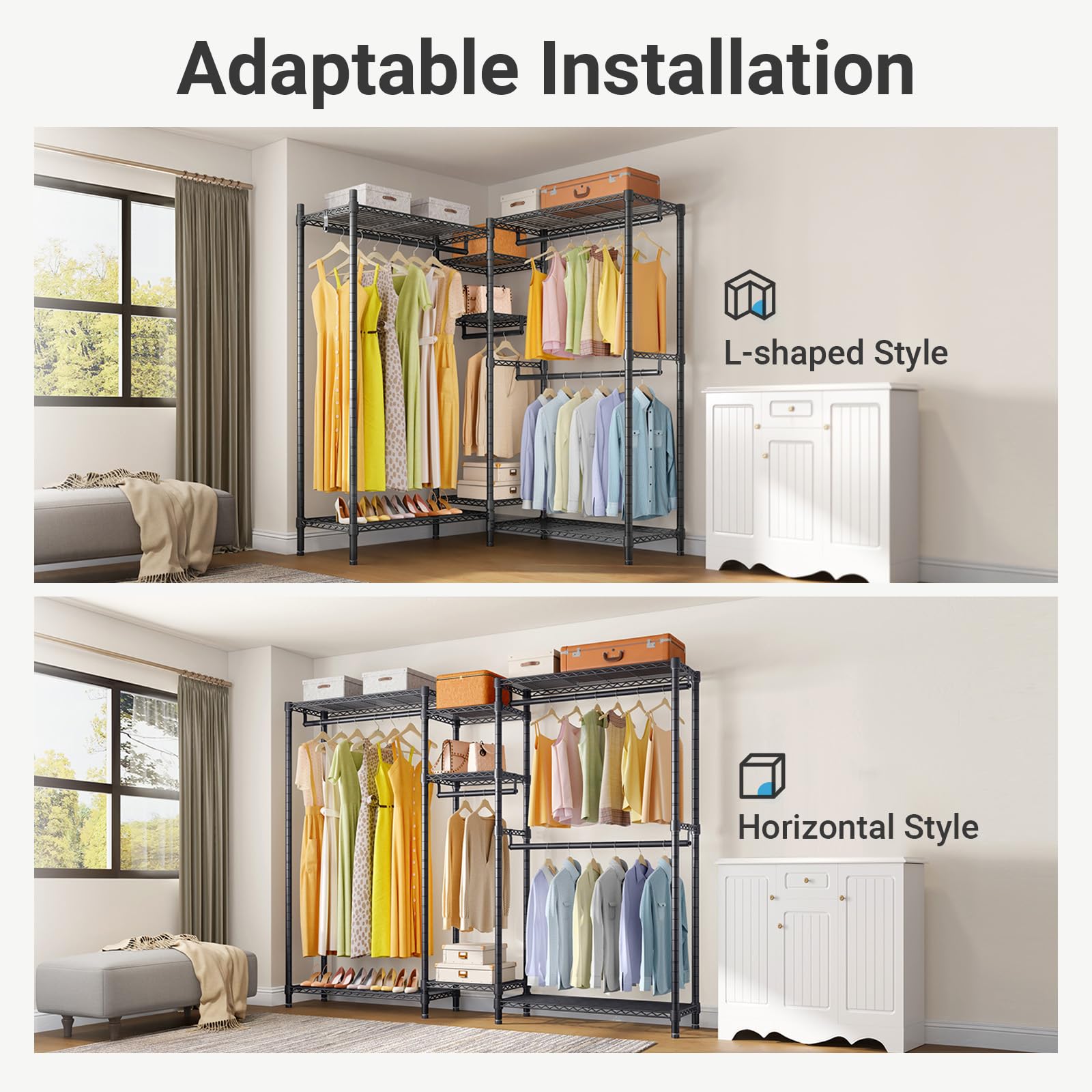 VIPEK Classic V6 Heavy Duty Clothes Rack, 7-Tier Garment Rack with Adjustable Shelves, Portable Closet Organizer with 4 Hanging Rods, Space-Saving, 850lbs Capacity, 68.9" L x 15.7" W x 76.4" H, Black
