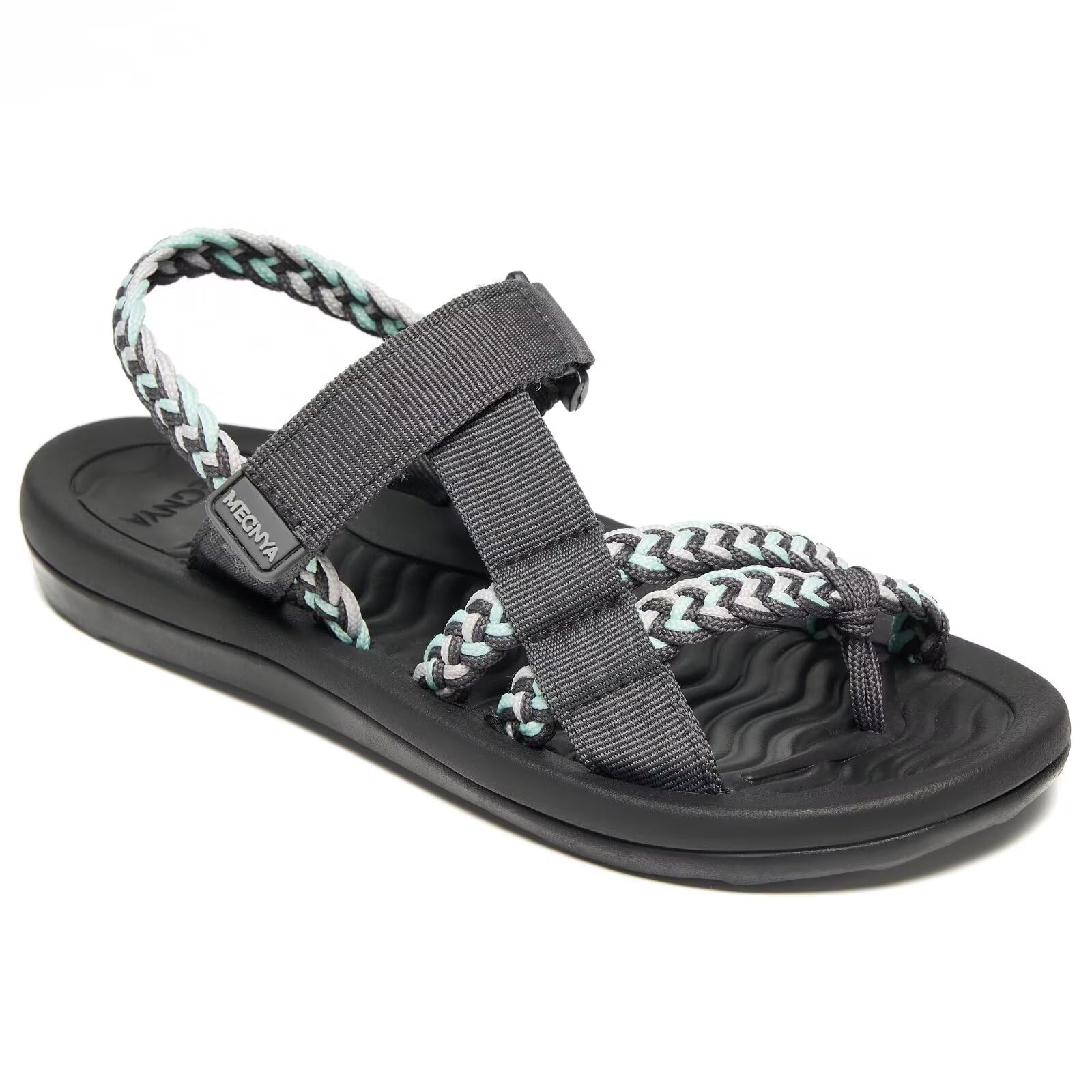 MEGNYA Hiking Sandals for Womens, Comfortable Walking Flip Flop Sandals with Arch Support, Athletic Sandals with Hook and Loop Straps for Beach Vacation Adventure