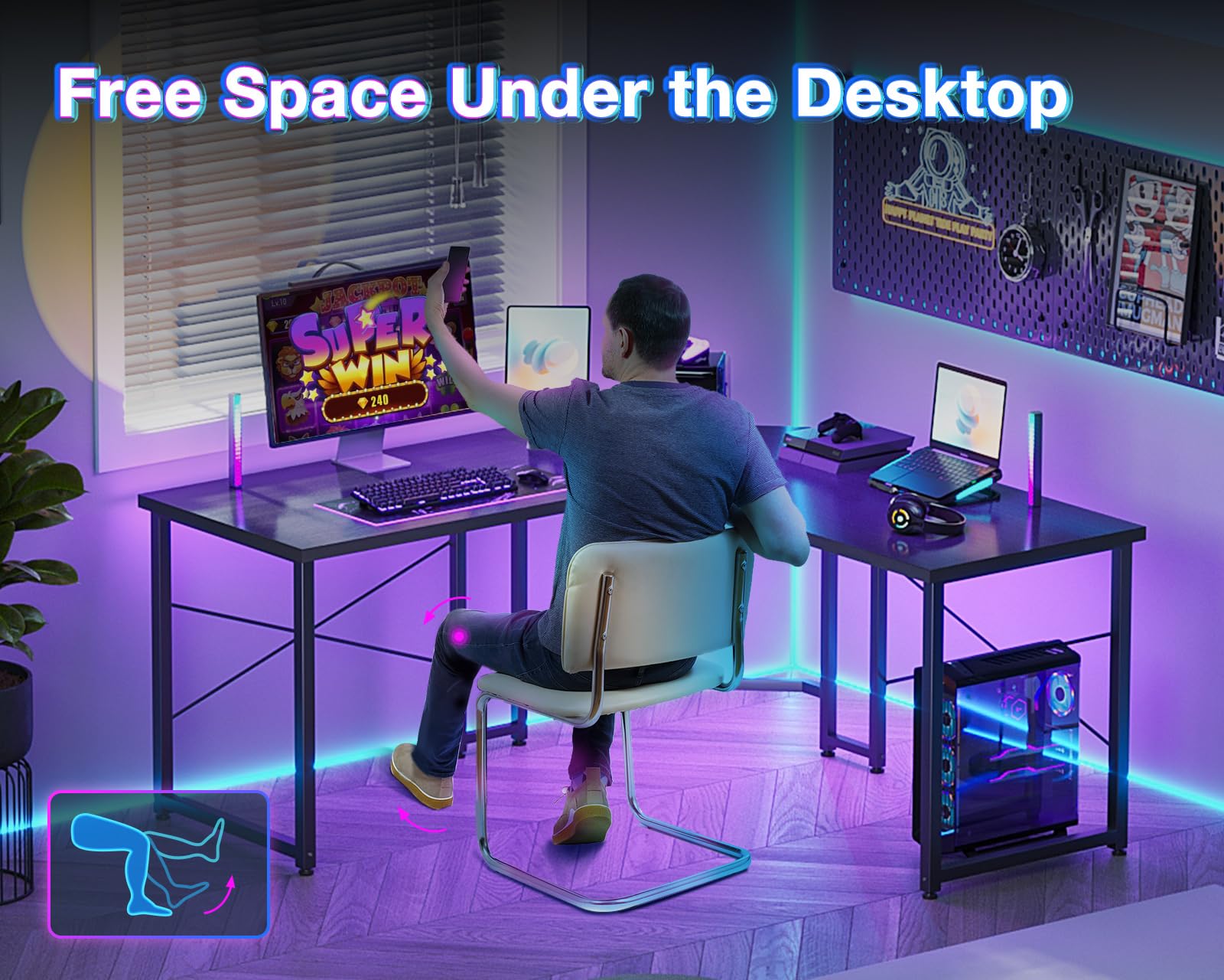Casaottima 47 inch L Shaped Gaming Desk, Corner Desk Gaming Table for Home Office, Computer Desk Sturdy Writing Workstation for Small Space, Easy to Assemble, Black