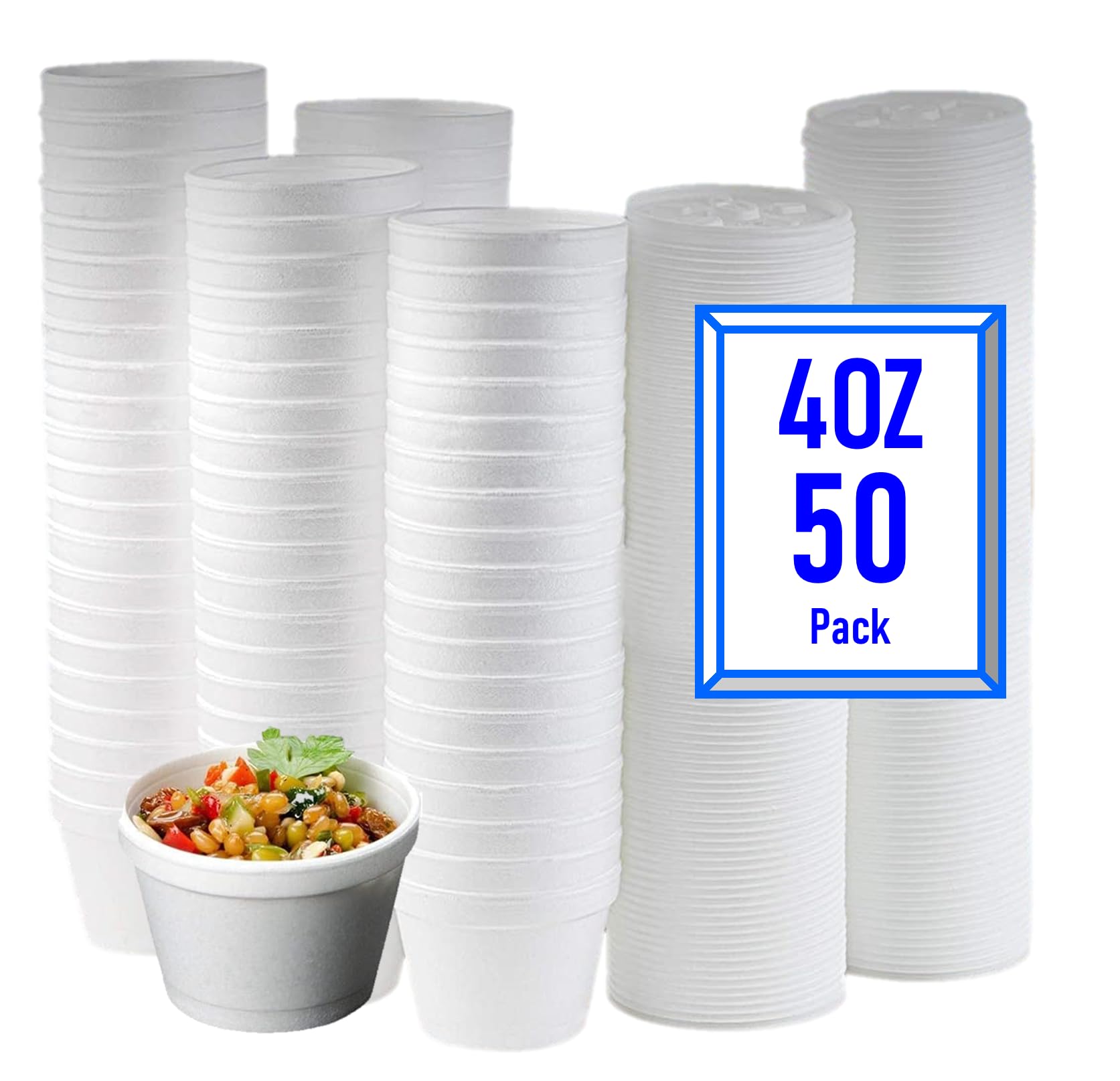 Mr Miracle Foam Bowl with Lid for Hot and Cold Foods – 4 Ounce Disposable Soup Container with Vented Lid, Great for Ice Cream, Yogurt, Soup, Takeout [50 pack]