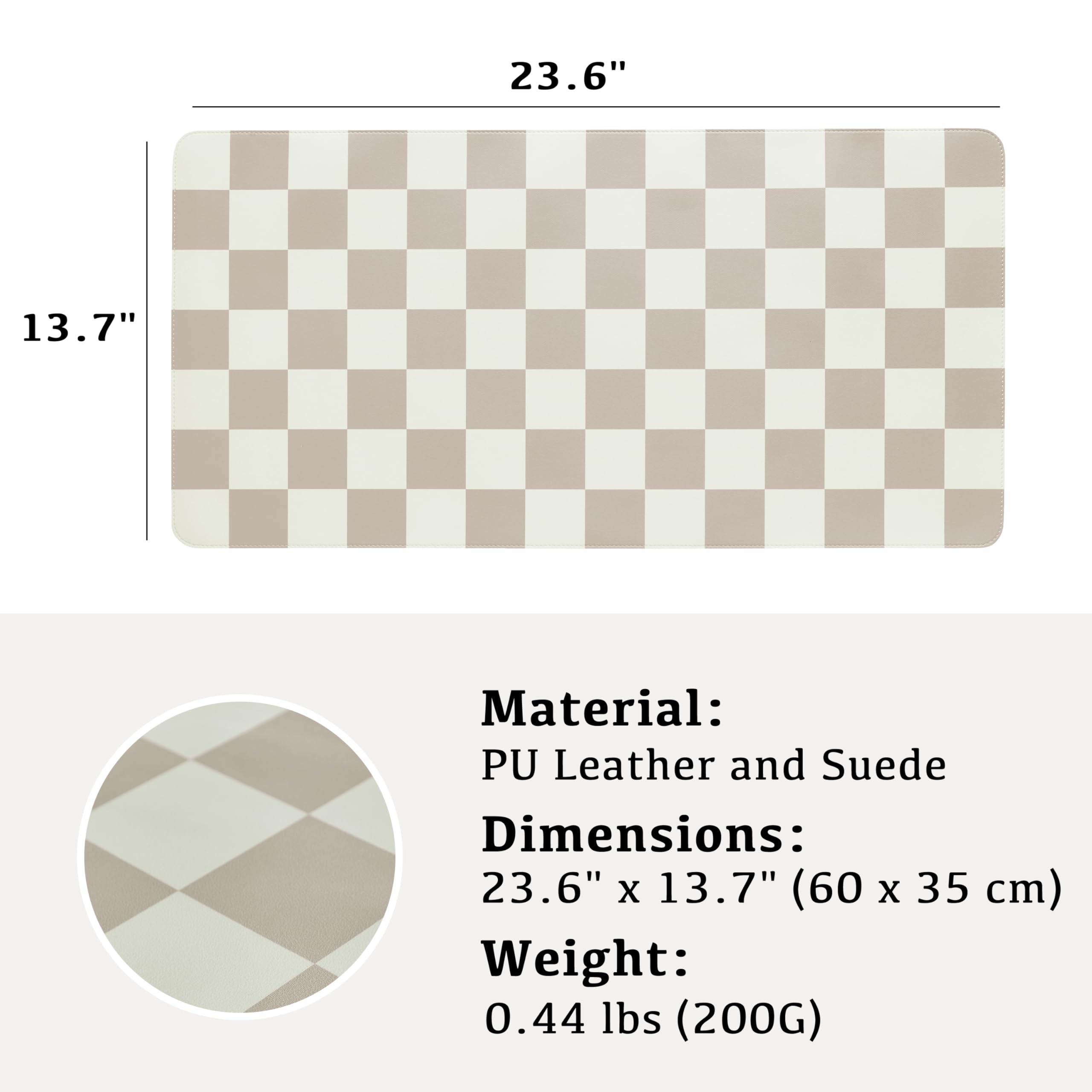 Ohocut Checkered Desk Mat, Large Cute Aesthetic Retro PU Leather Computer Laptop Desk Mat, Non-Slip Waterproof Mouse Keyboard Pad, Desk Writing Mat for Work/Home (Beige, 23.6" x 13.7")