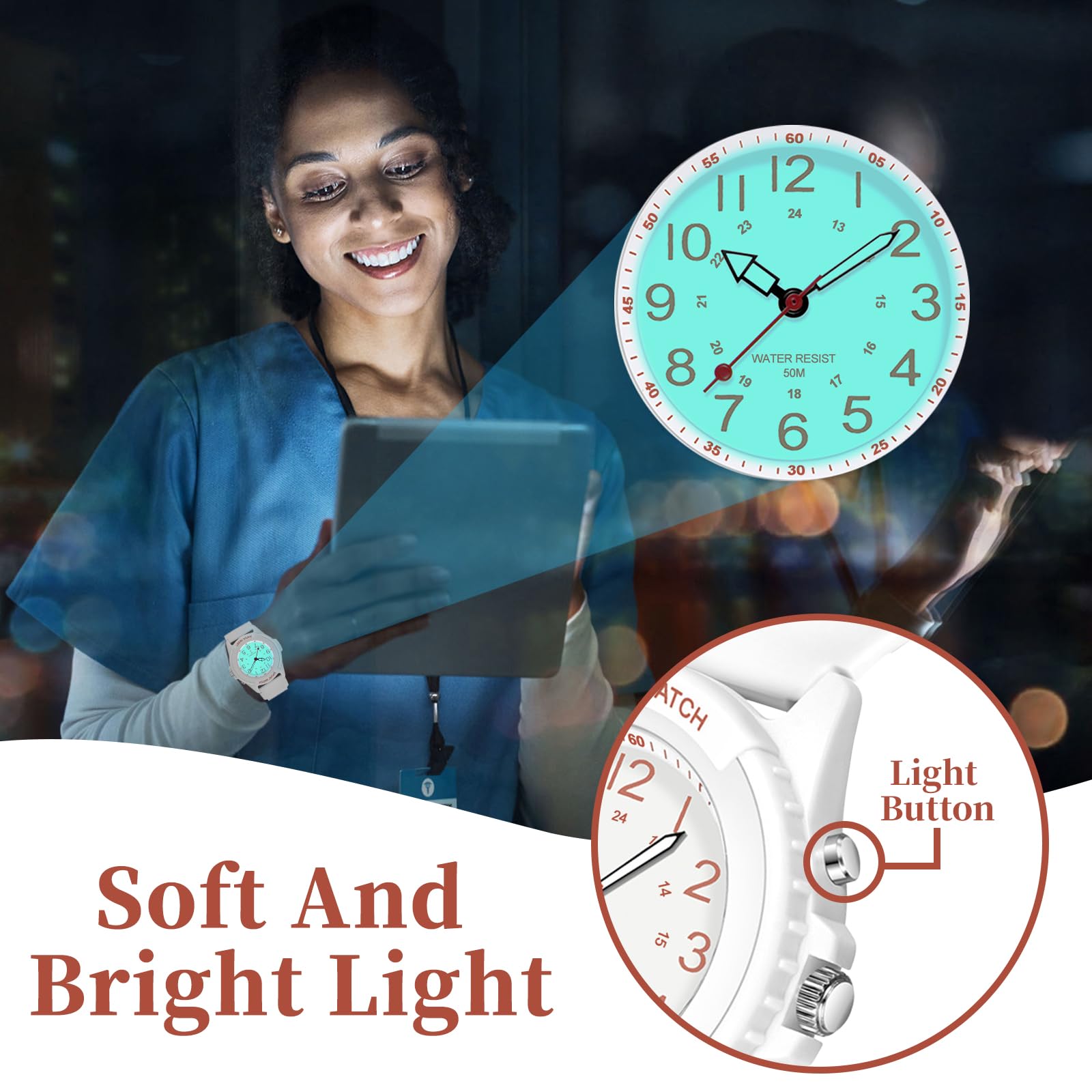 PROKING Waterproof Nurse Watch for Medical Professionals Students Women Men, Night Light, 12/24 Hour Military Time Easy to Read Dial, Second Hand Watch for Nursing Day Gifts