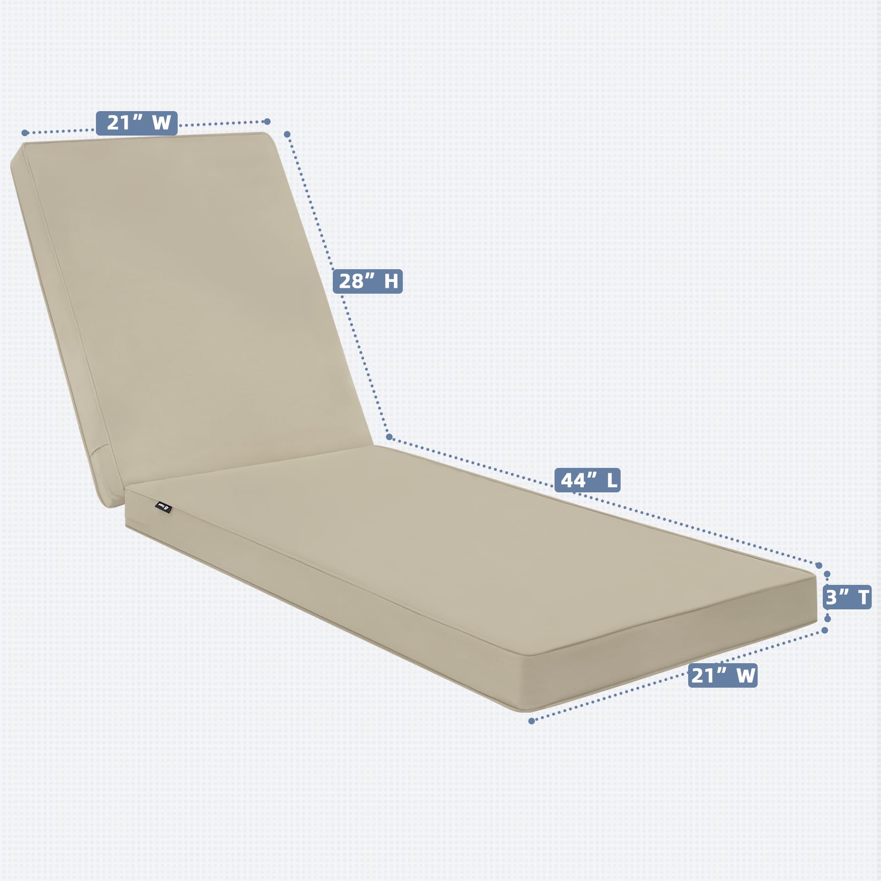 Favoyard Chaise Lounge Cushions Outdoor 72 x 21 x3 Inch Waterproof & 3-Year Fade Resistant Outdoor Lounge Chair Cushions with Removable Cover, Ties and Hidden Zipper for Patio Pool Lounge Chairs