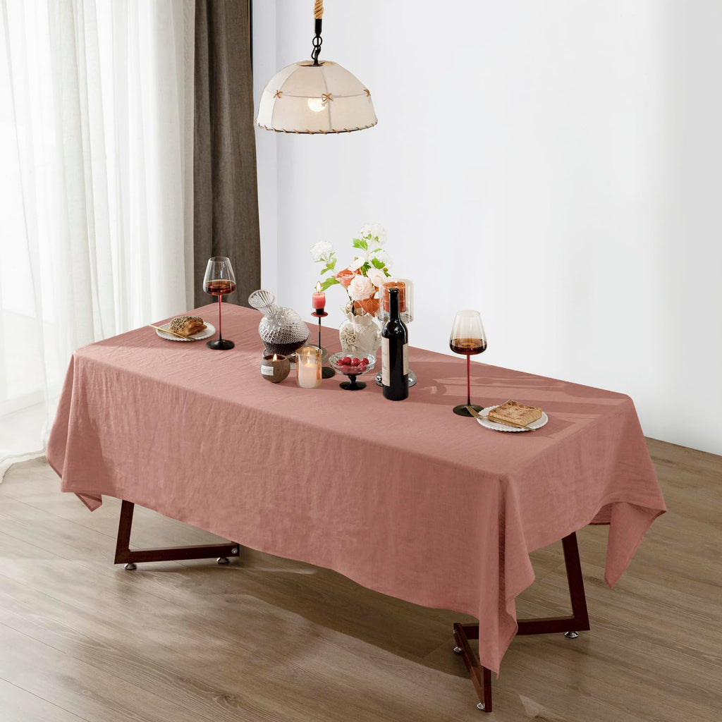 Talasily Linen Tablecloth 100% Pure Linen Table Cloth 60x84 Inches Rectangle Tablecloths Washable Cloths for Kitchen, Dining, Buffet Parties, Holidays, Picnic, Weddings and Restaurants-Caramel