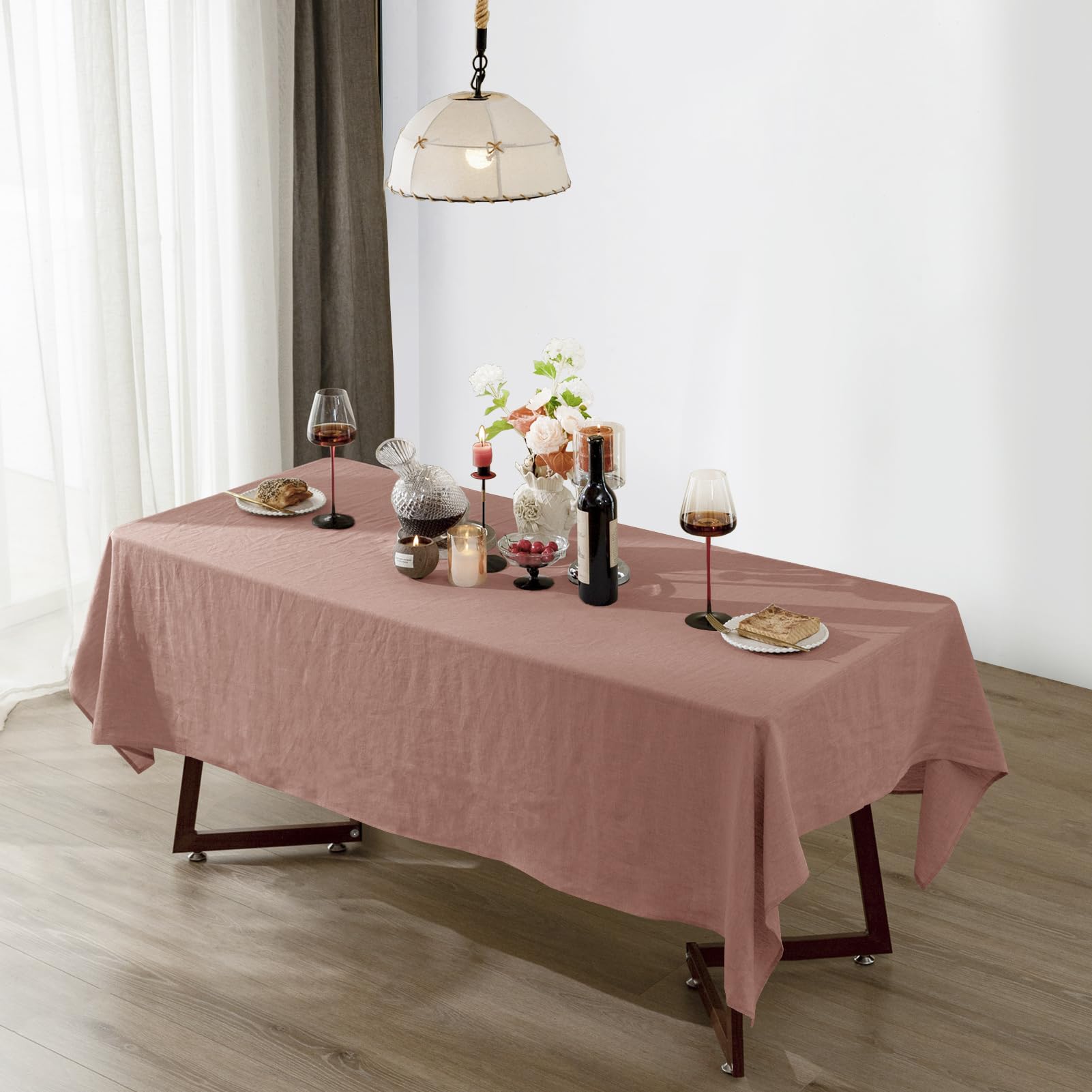 Talasily Linen Tablecloth 100% Pure Linen Table Cloth 60x84 Inches Rectangle Tablecloths Washable Cloths for Kitchen, Dining, Buffet Parties, Holidays, Picnic, Weddings and Restaurants-Caramel