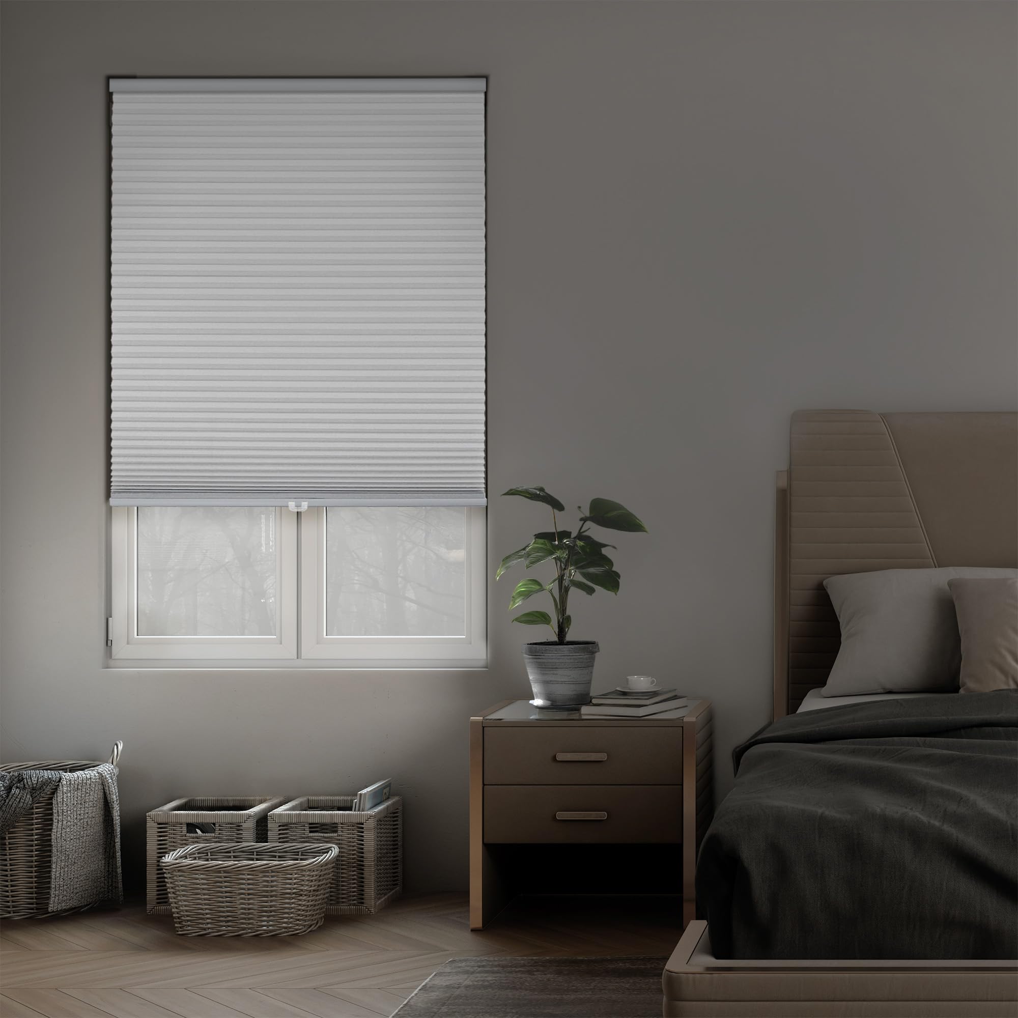 DEZ FURNISHINGS Cordless 1.5" Blackout Cellular Shade, Energy Saver, 18" W x 48" H, Anchor Gray