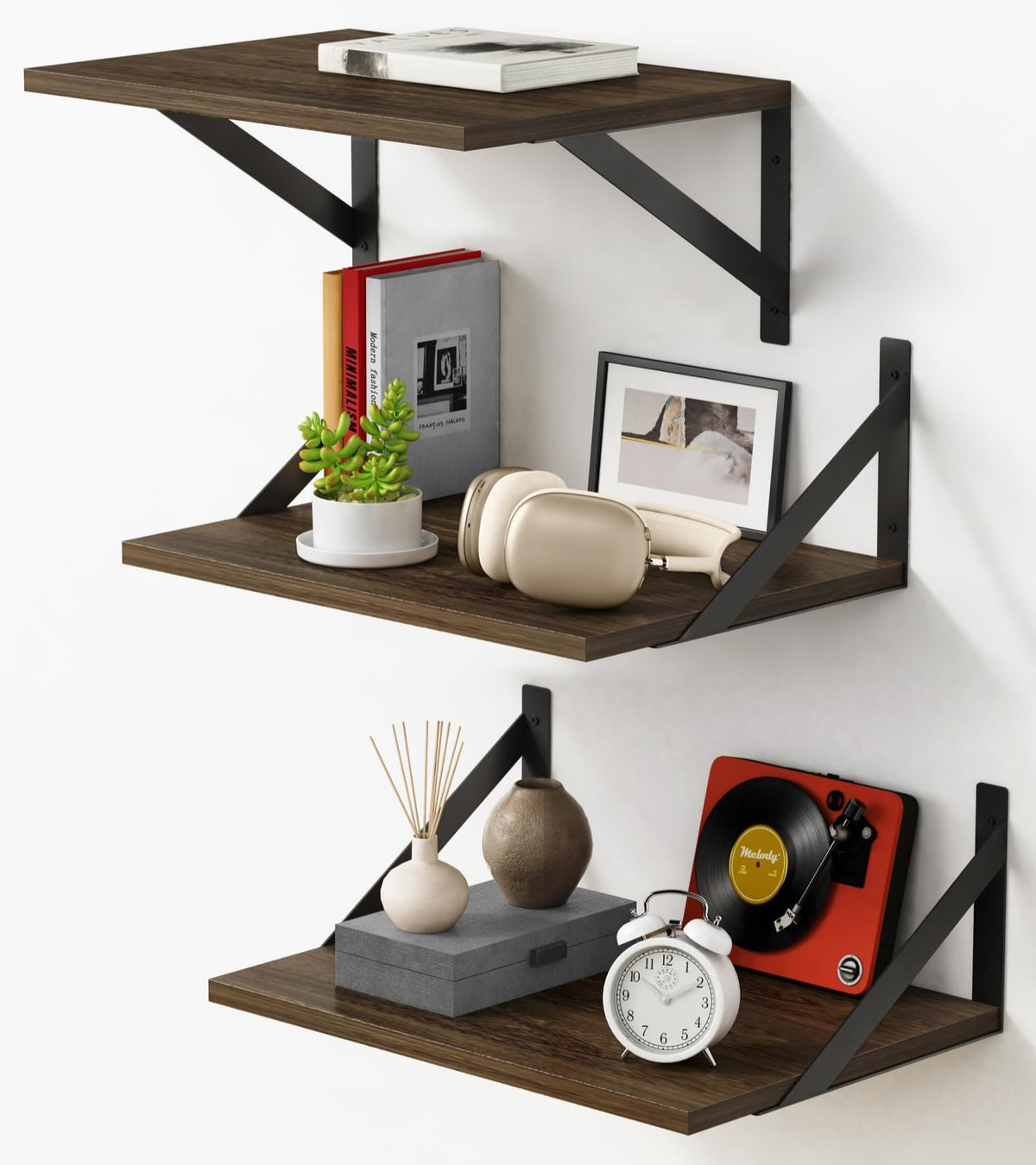 Forbena 12 Inch Deep Floating Shelves for Wall, Wide Black Wall Mounted Shelves for Bedroom Office Books Plants, Large Hanging Shelf for Living Room Bathroom Kitchen Closet Pantry Storage (3-Pack)