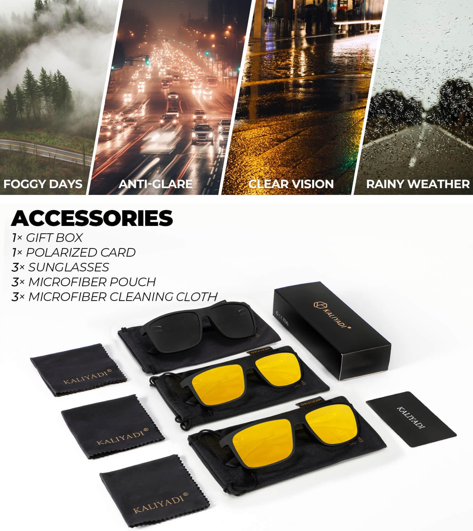 KALIYADI Polarized Sunglasses for Men and Women, Mens Sun Glasses with UV Protection for Driving Fishing Golf (3 Packs)