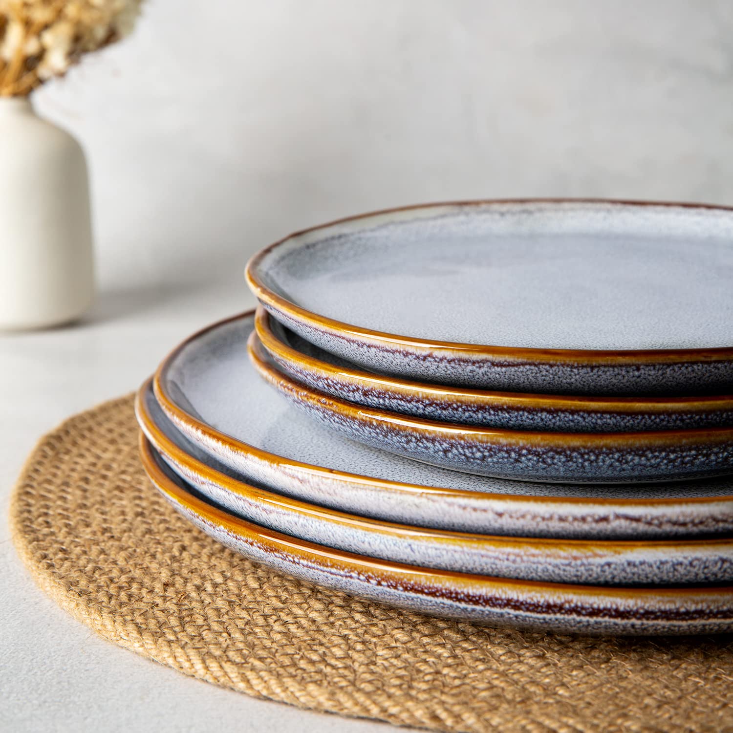 AmorArc 8.5" Ceramic Plates Set of 6 | Handmade Stoneware with Reactive Glaze for Dessert, Salad, Appetizer & Dinner | Microwave/Dishwasher Safe, Scratch Resistant