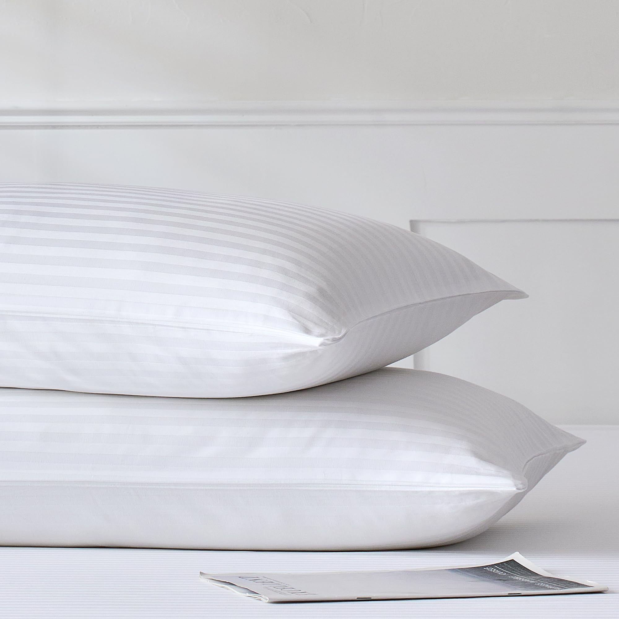 JELLYMONI Cotton Striped Pillowcases Set of 2, Sage Green, Standard | Soft breathable feel, Envelope closure, 400TC cotton, Machine washable, Gentle on skin