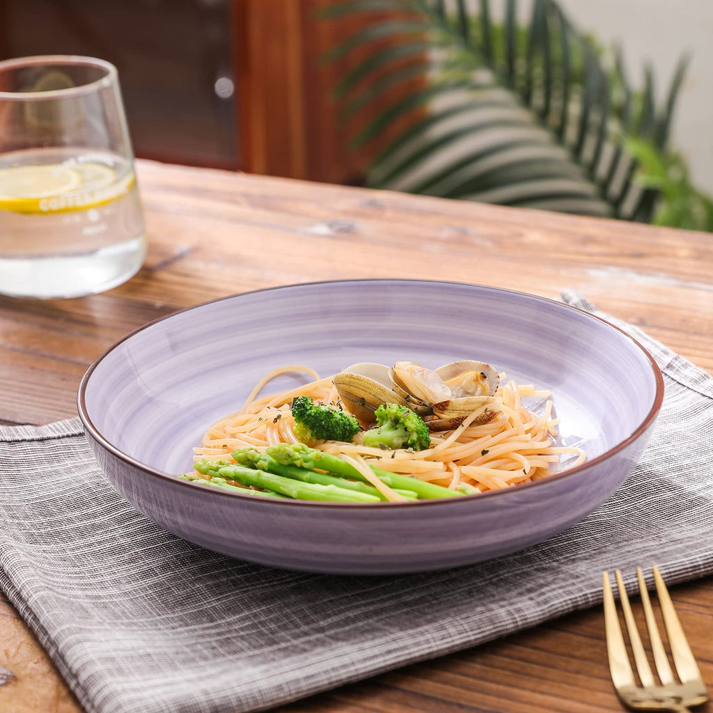 Selamica Ceramic 7.8 inch pasta bowls, 26 Ounce large serving porcelain salad soup bowls, dishwasher microwave safe, set of 6 (Black)