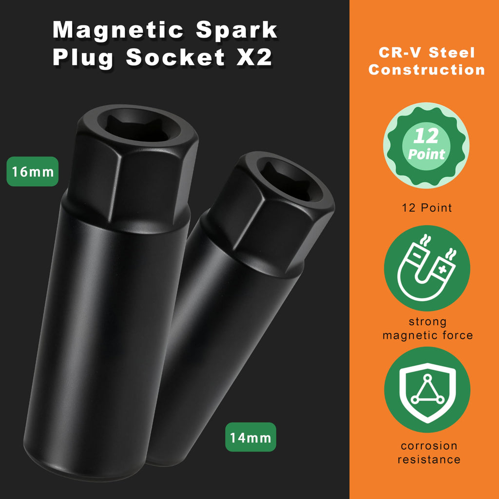 AEROFORCE 3/8-Inch Drive Spark Plug Socket Set 8PCS - Includes 6 Point Sockets 5/8-inch, 3/4-inch and 13/16-inch, 12 Point Sockets 14mm&18mm, 2 Extension Bars,Universal Joint