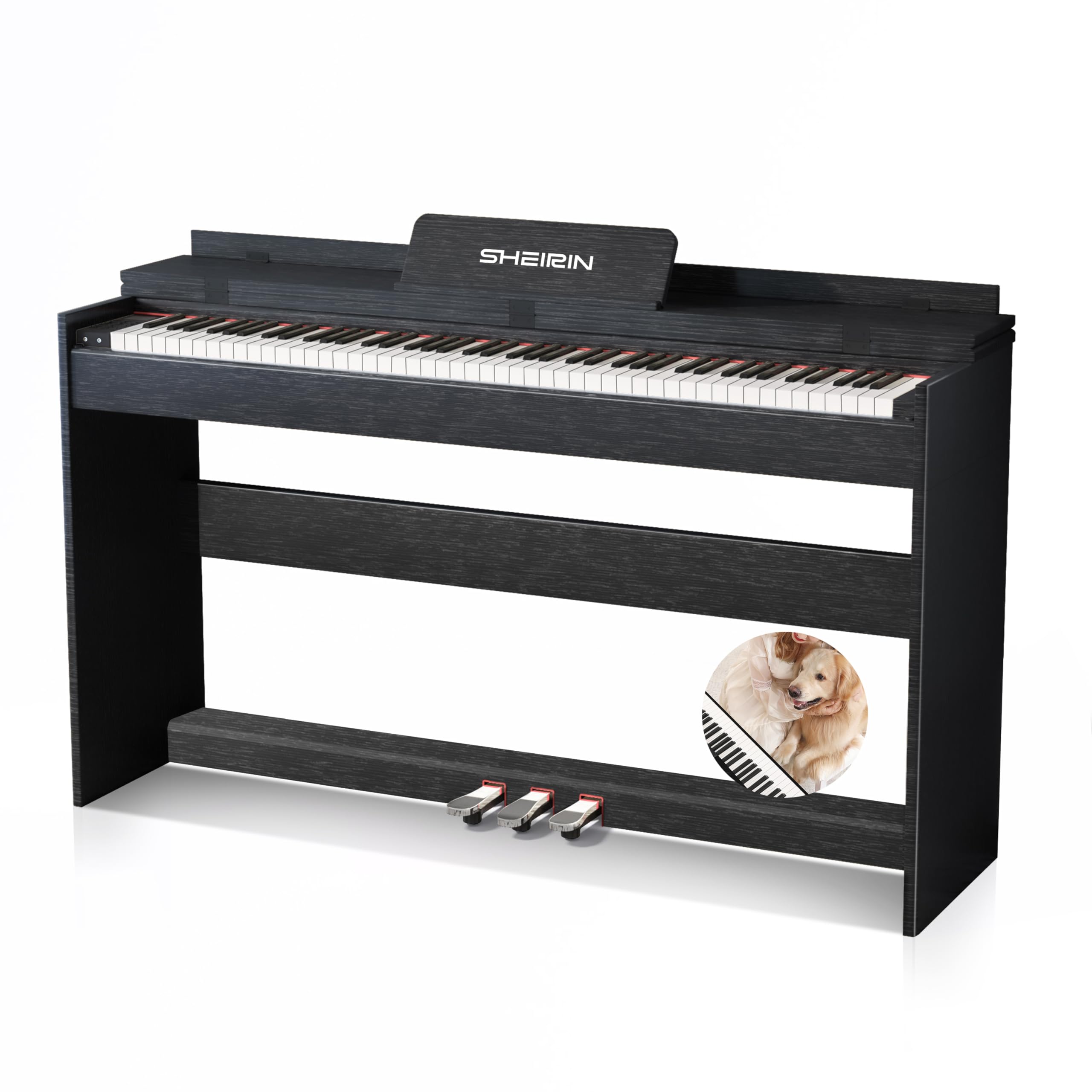 Digital Piano Hammer Action Keyboard 88 Keys Upright Acoustic Electric Weighted Piano Beginner MIDI Cover Full Size Sustain Pedal Stand Real Professional SR-FH80 (Beige Full Cover)