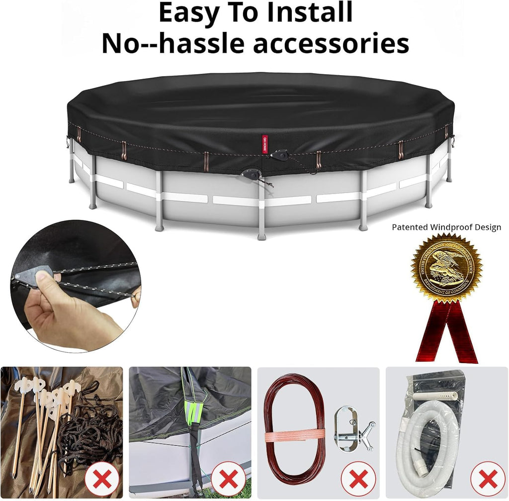 QH.HOME 10Ft Round Pool Cover, [2026 Upgraded Heavy Duty Fabric] Solar Cover for Above Ground Pools, New Super Windproof with 2 Patented Ratchet for Easy Installation, Snug Fit&UV Resistant