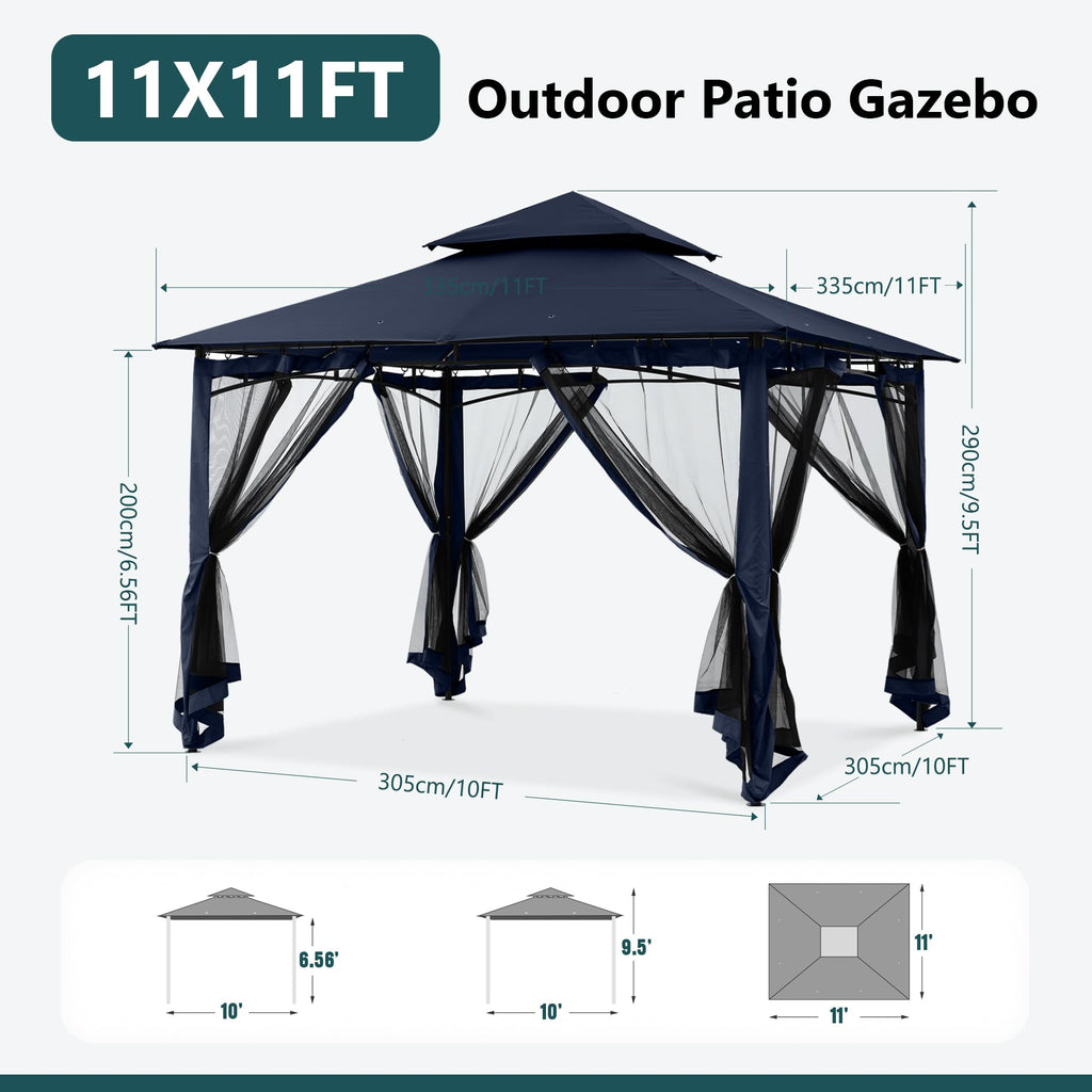 MASTERCANOPY Outdoor Garden Gazebo for Patios with Stable Steel Frame and Netting Walls (9x9,Beige)