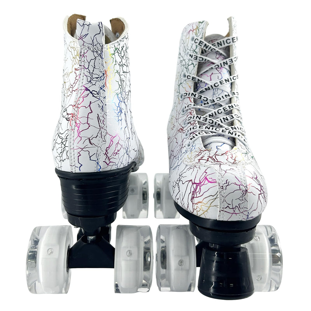 Roller Skates for Men and Women, Black Derby Roller Skates with 4 Shiny Wheel, Classic Double-Row Roller Skates for Indoor and Outdoor