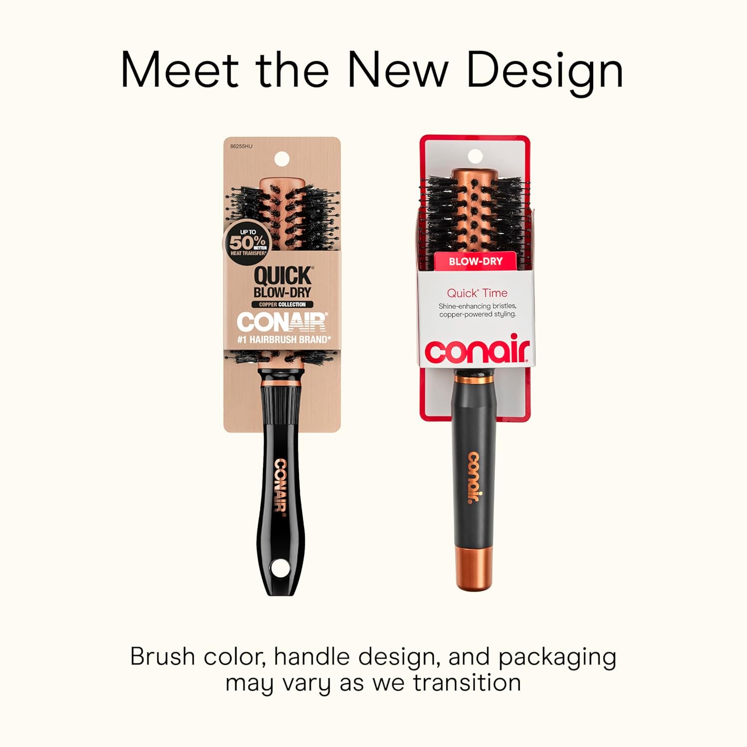Conair Quick Dry Copper Round Hair Brush for Blow Drying, Blow Out Styler Hairbrush for Voluminous Looks, Nylon & Boar Bristles Help Dry & Style Hair Fast Without Snagging or Pulling, Handle May Vary