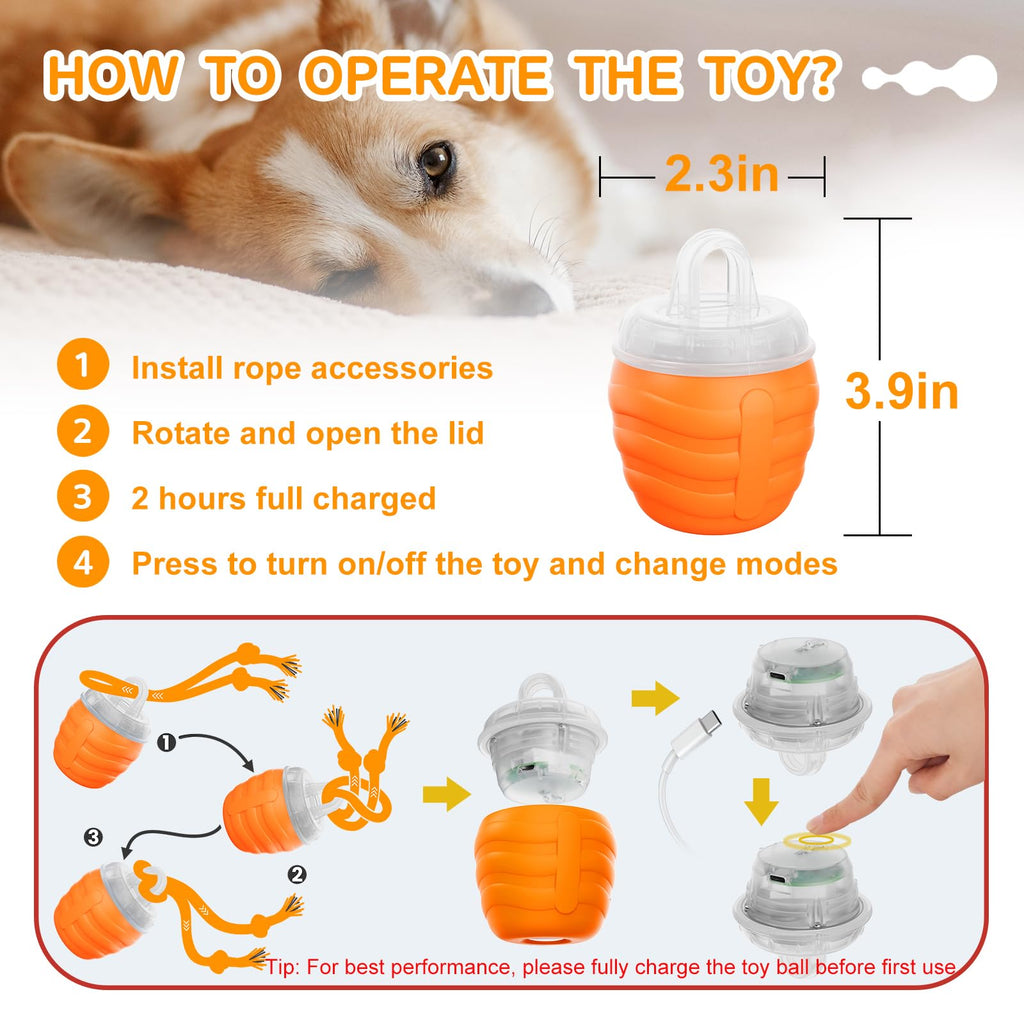 Interactive Dog Toy, [Newly Upgraded] Motion Activated Rolling Squeaky Ball for Medium/Large Dogs, Automatic Moving Dogs Ball for Boredom, USB Rechargeable(Cyan)