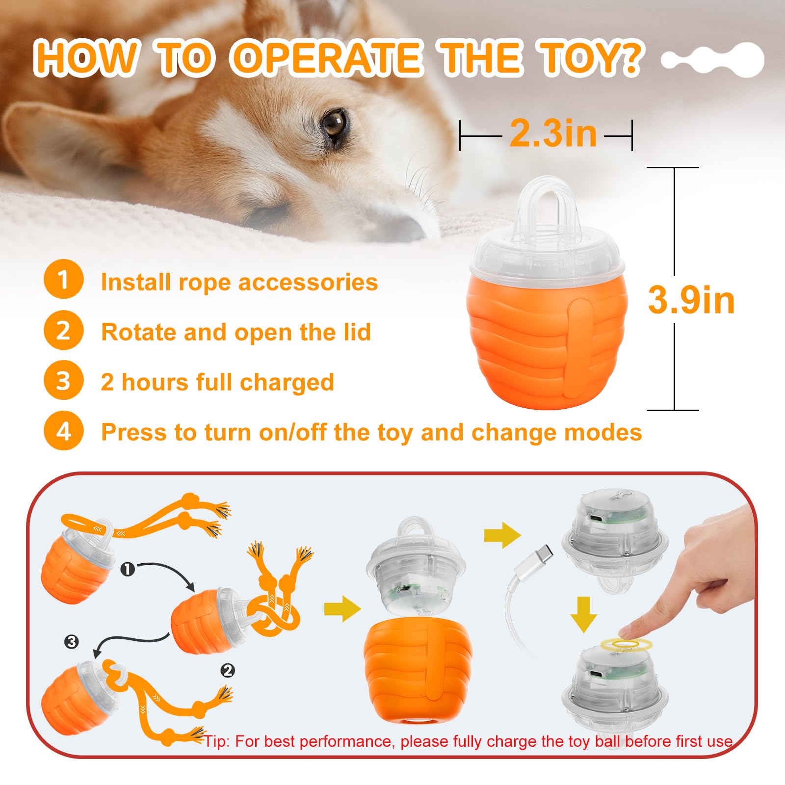 Interactive Dog Toy, [Newly Upgraded] Motion Activated Rolling Squeaky Ball for Medium/Large Dogs, Automatic Moving Dogs Ball for Boredom, USB Rechargeable(Cyan)