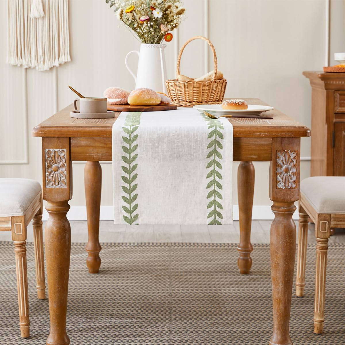 Wracra Embroidered Placemats, 13 x 18 Inch Set of 4 Placemats, Irregular Willow Rustic Place Mats for Kitchen Table and Heat Resistant, Blue 4PCS