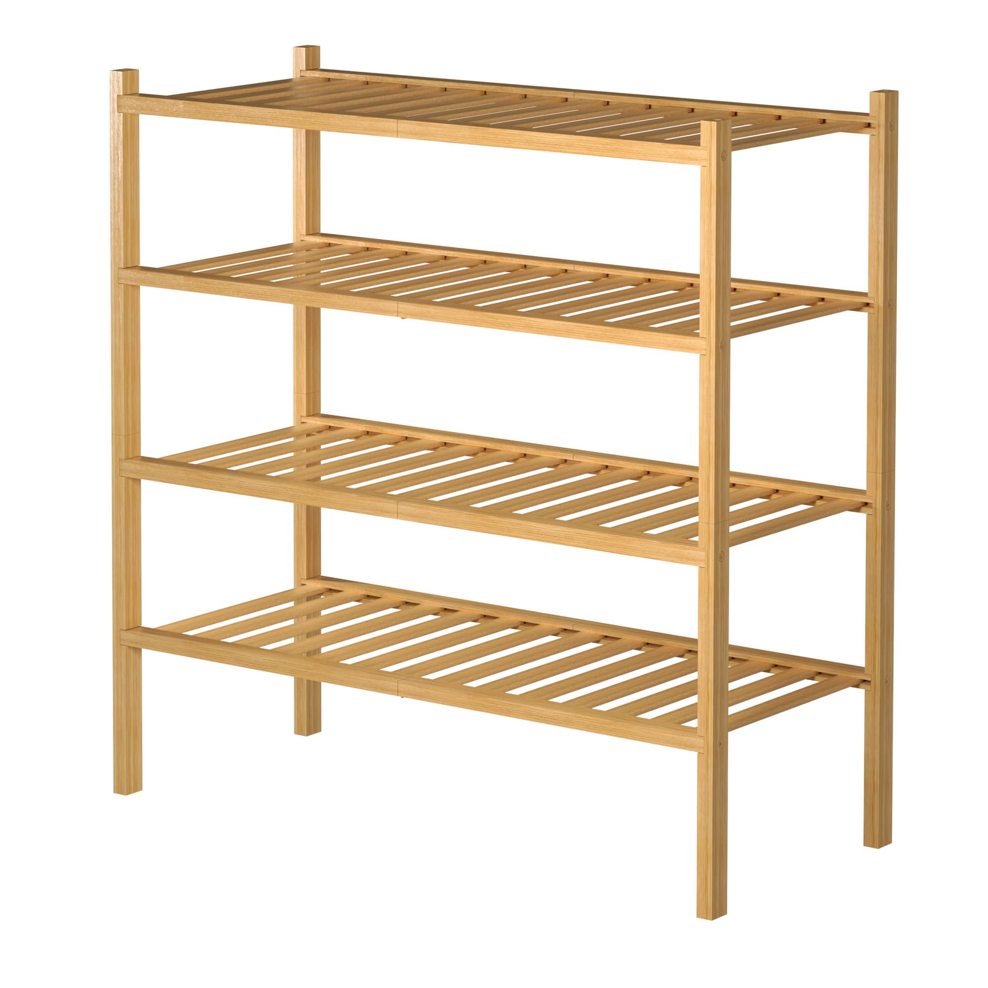 ROMGUAR CRAFT 2-Tier Bamboo Long Shoe Rack, Free Standing Wood Shoe Shelf Storage Organizer for Closet Entryway Stackable 35"x11"x13" (Black)