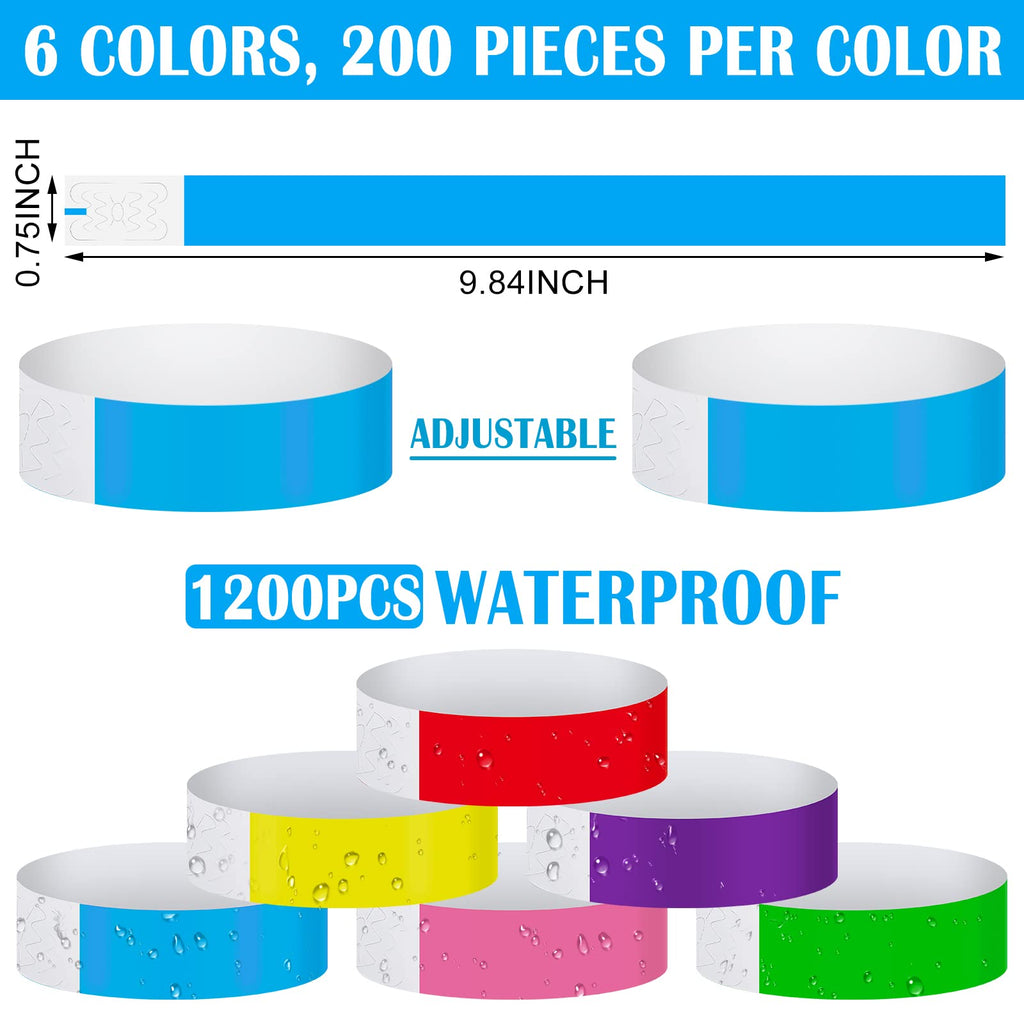 Tudomro 1200 Pack Plastic Paper Wristbands for Events Neon Party Wrist Bands Colored Waterproof Concert Identification Hand Bands Lightweight Adhesive Wristband(Blue)