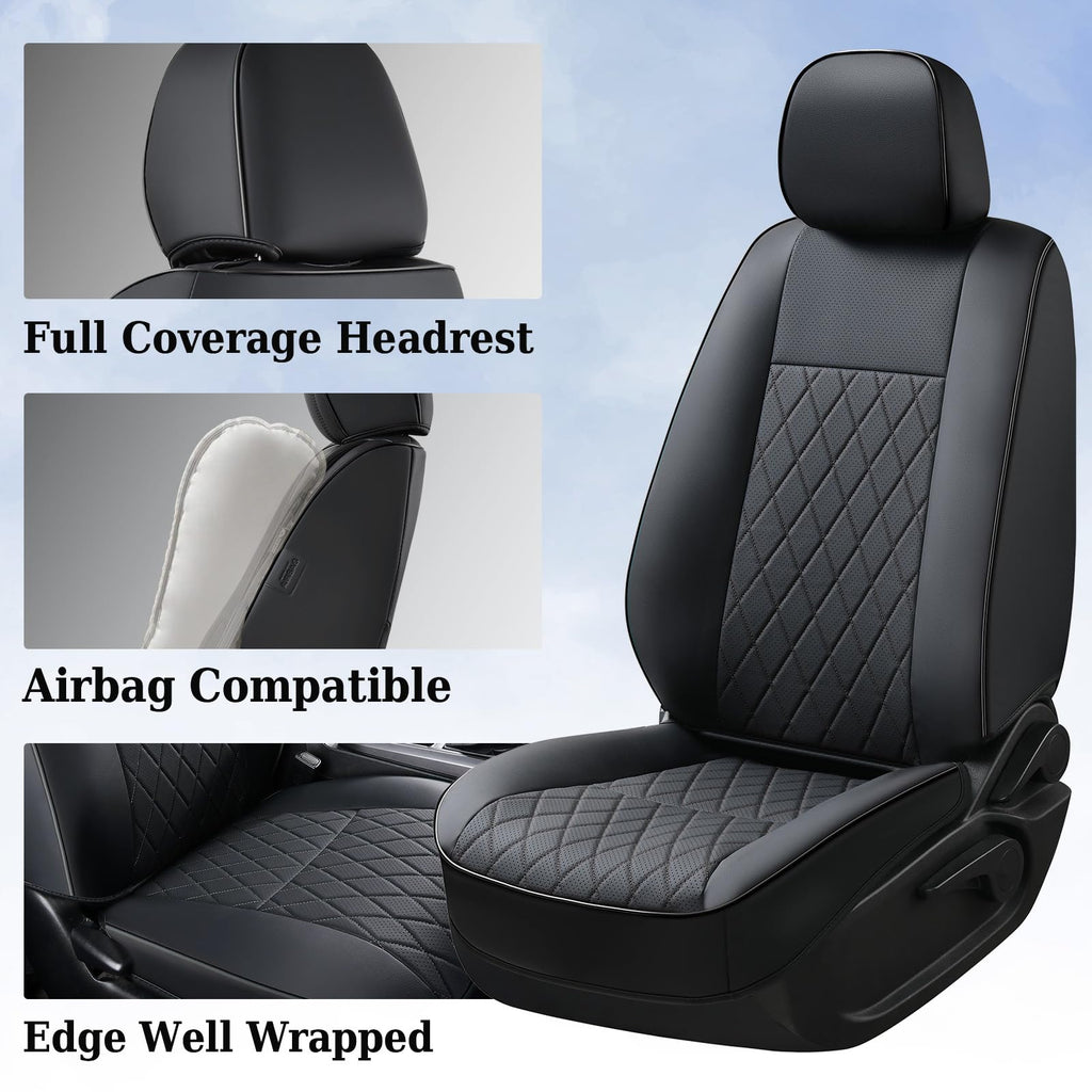 Coverado Tacoma Seat Covers, Car Seat Covers Front Seats, Leather Seat Covers for Cars Car Seat Protector Cushion Tacoma Accessories Custom Fit 2005-2023 Toyota Tacoma Double/Crew Cab(Black)