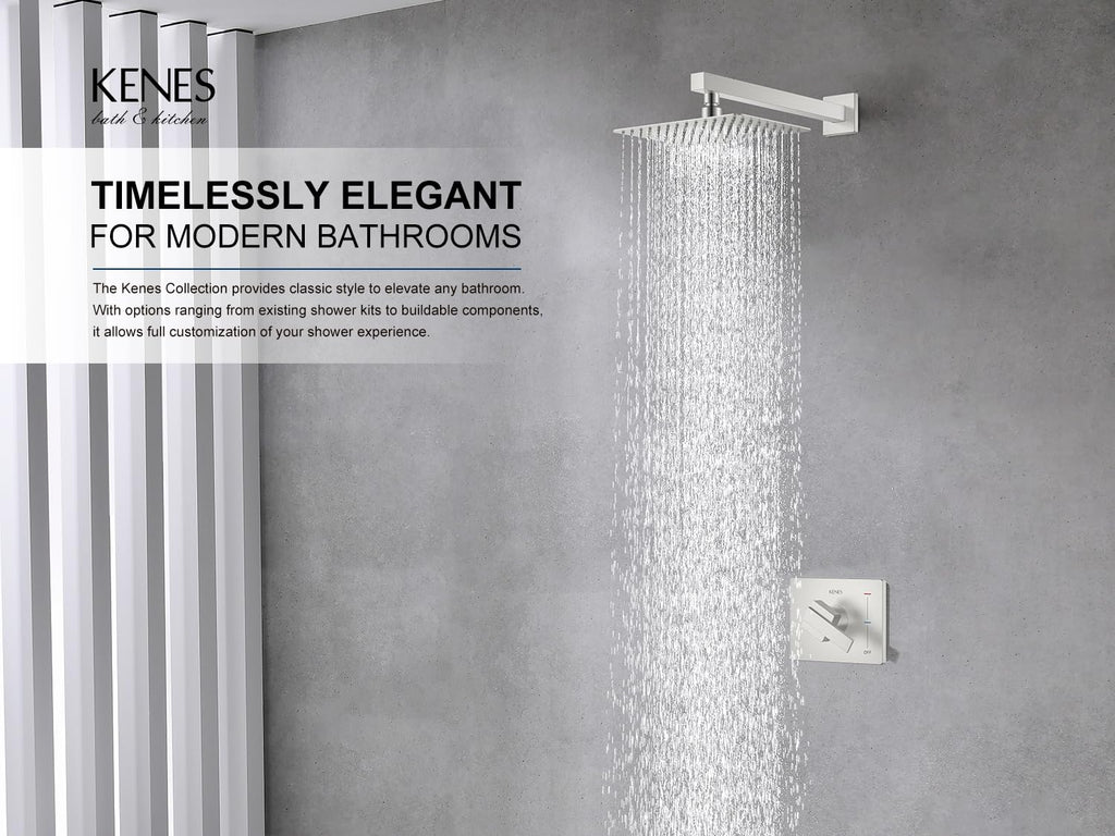 KENES Brushed Nickel 10-Inch Shower Head and Handle Set, Square Shower Faucet Set Bathroom Rainfall Shower System Wall Mount, KE-6024B (Shower Valve Included)
