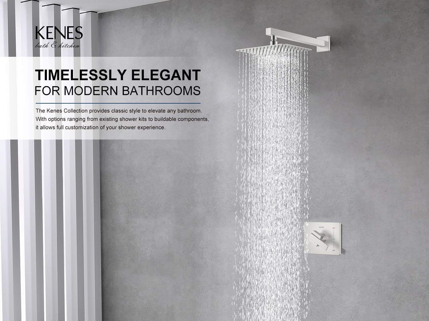 KENES Brushed Nickel 10-Inch Shower Head and Handle Set, Square Shower Faucet Set Bathroom Rainfall Shower System Wall Mount, KE-6024B (Shower Valve Included)
