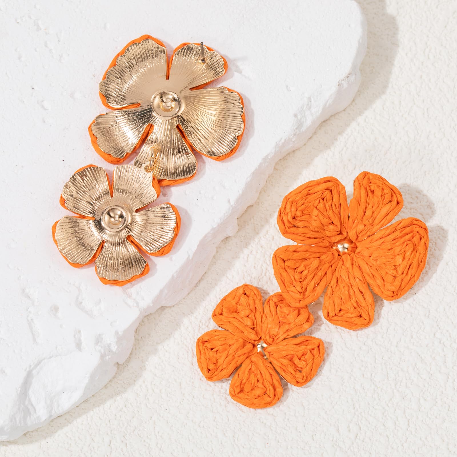 Boho Flower Earrings Statement Raffia Dangle Earrings Cute Floral Jewelry Trendy Summer Beach Vacation Outfits for Women