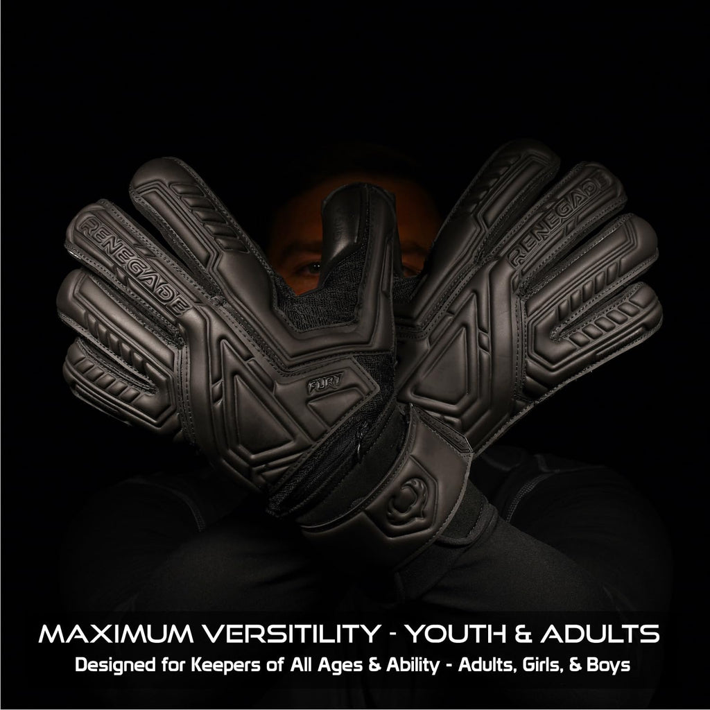 Renegade GK Fury Goalie Gloves with Microbe-Guard - Adult, Youth, Kids (Sizes 6-11) Pro-Tek Fingersaves & 4+3MM Giga Grip | High Performance Pro-Level Goalkeeper Glove | Based in USA
