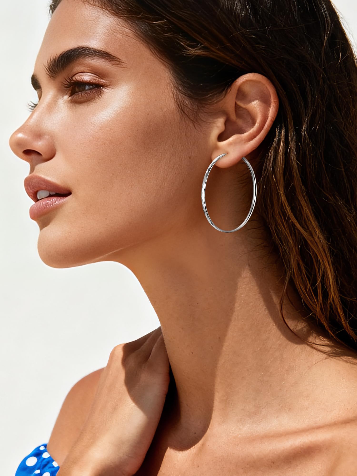 ChicSilver 925 Sterling Silver Hoop Earrings for Women Hypoallergenic, Lightweight Large Gold Plated Silver Hoop Earrings, Endless Hoops Earring 20/30/40/50/60/70MM