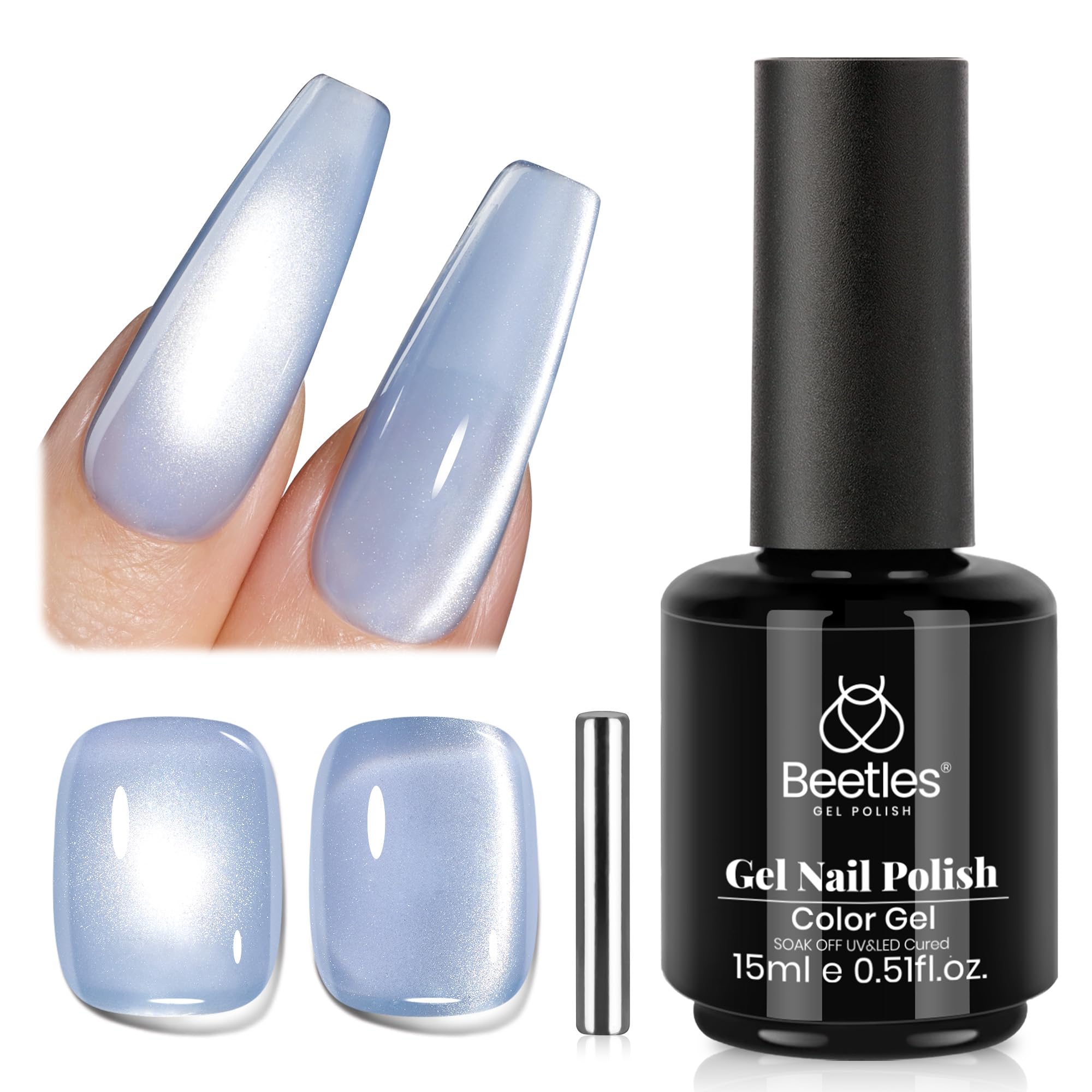 Beetles Star Cascade Silver Cat Eye Gel Nail Polish - 15ML Christmas Silver Glitter Cat Eye Gel Polish with Magnet Soak Off UV Velvet Nail Polish Salon DIY Manicure Winter Gift for Women