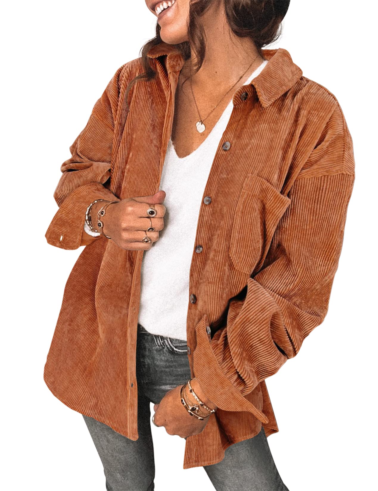 Saslax Women's Corduroy Shirt Shacket Jacket