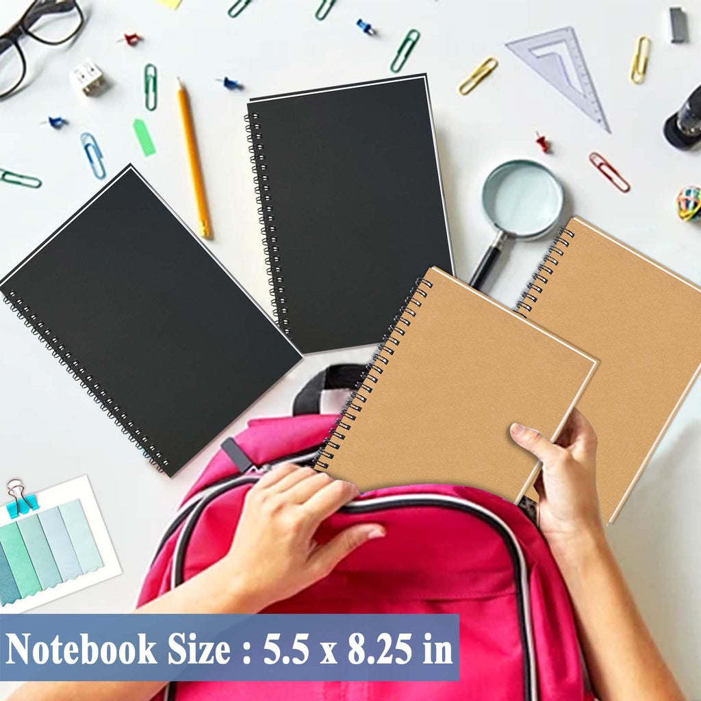 4Pack Small Spiral Notebook A5, 8.25x5.5” 120 Lined Pages Black & Red Wide Ruled Spiral Journal Bulk Blank Kraft Cover Spiral Bound Notebook & Writing Pads for Home Office Meeting Work Note Taking