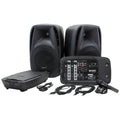 Gemini Dual 10" Powered PA System & Stands, 600W (ES-210MXBLU-ST) | Dual 10" PA with tripod stands - 6-channel powered mixer, 4 mic in - Bluetooth, USB - mic included