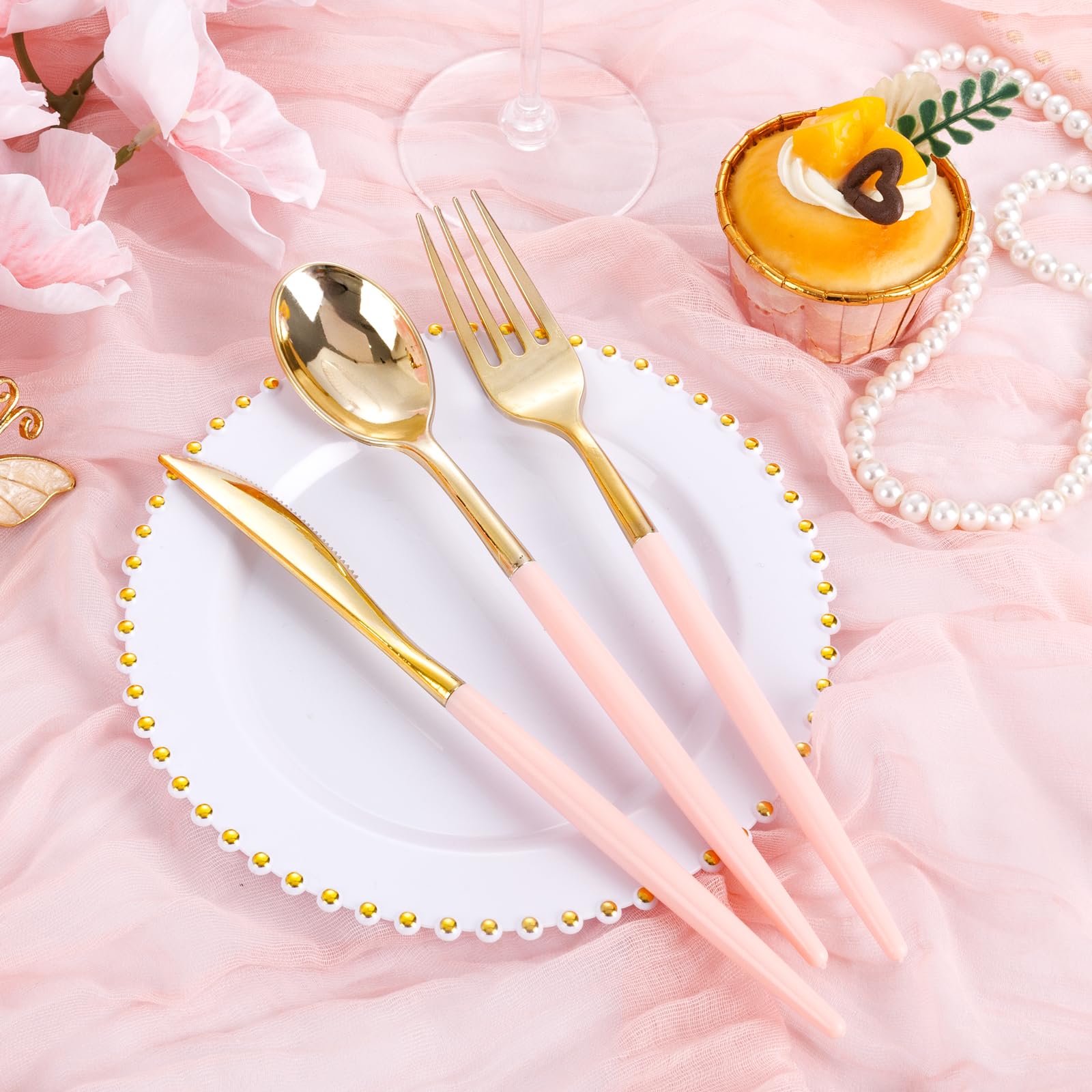 Supernal 102 Pcs Black and Gold Plastic Silverware Set,Heavy Duty Gold Disposable Cutlery for 34 Guests (34 Forks,34 Spoons,34 Knives),Elegant Plastic Flatware for Weddings,Parties & Upscale Events