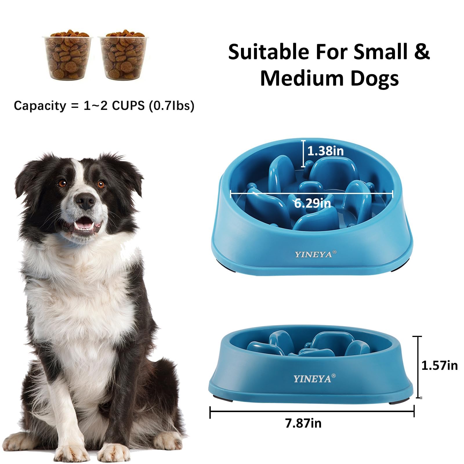 YINEYA 2PCS Anti-Choking Slow Feeder Dog Bowls Small Size Dog, Slow Feeder Cat Bowl, Supplies and Puzzle for Pet