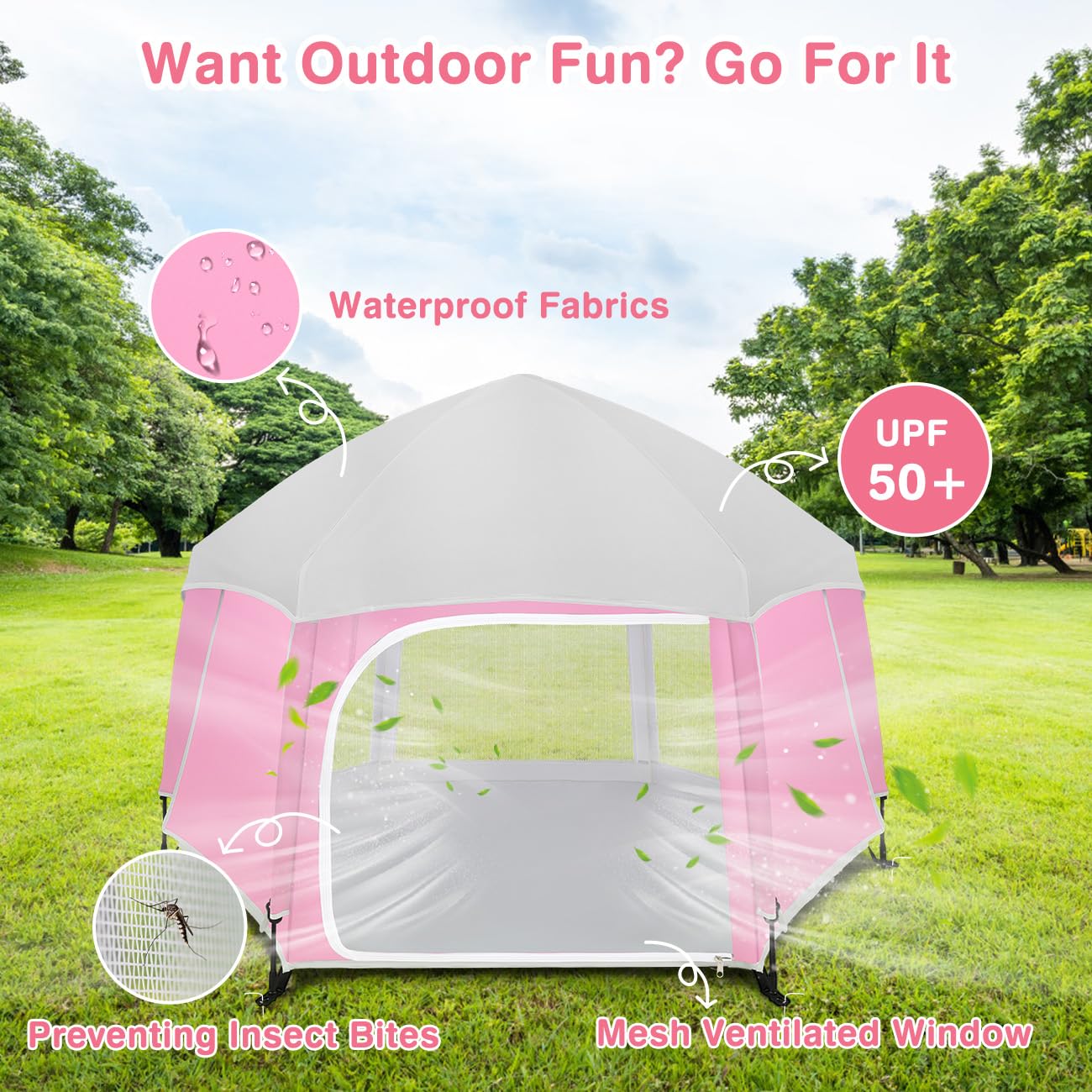 Pop Up Playpen for Baby, Portable Playpen for Babies and Toddlers with Removable Sun-Shades& 2 Side UV Covers, Lightweight Outdoor Baby Play-Pen for Beach Home with Travel Bag, Beige