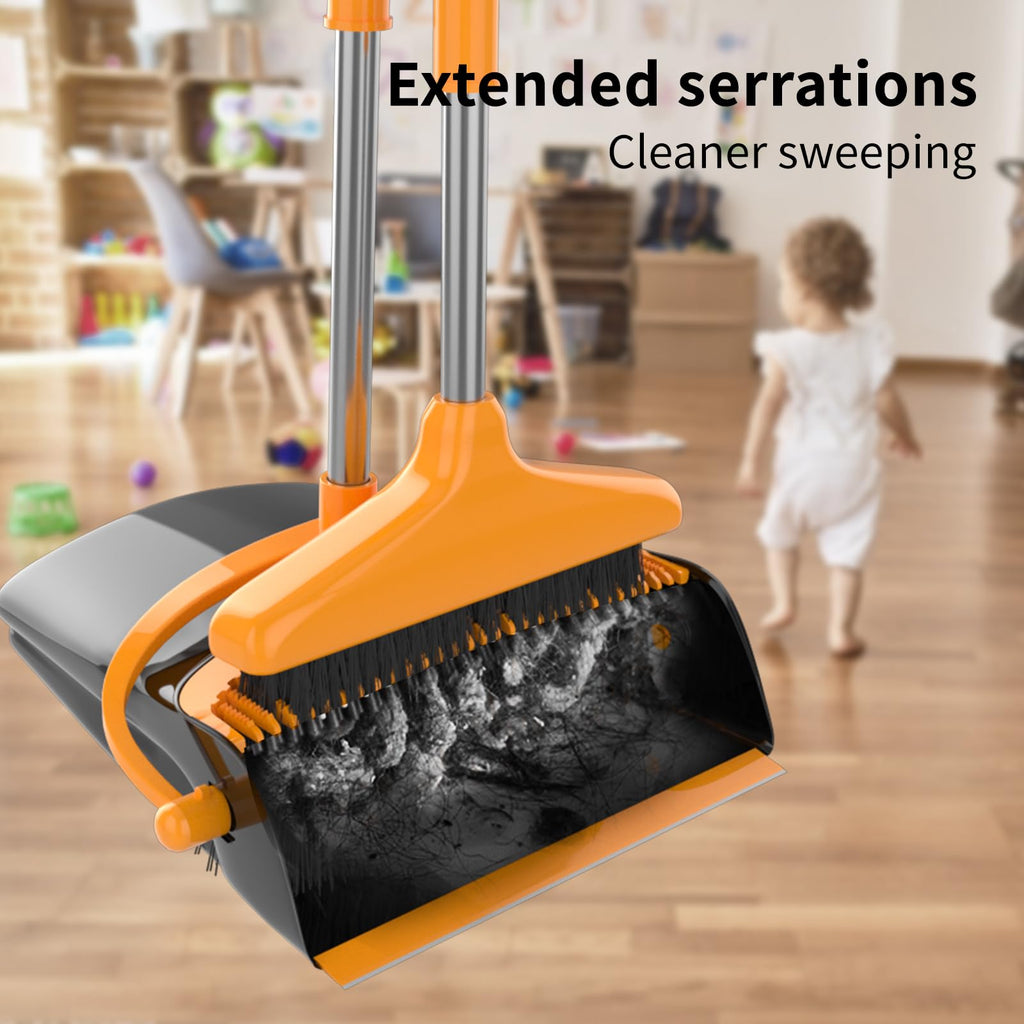 Broom with Dustpan Combo Set 54” Long Handle Household Dust Pan for Home Office Kitchen Cleaning （Black & Grey）