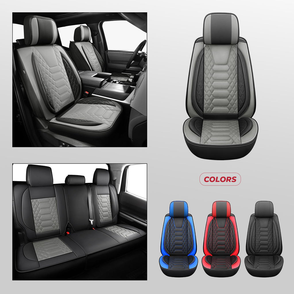 FREESOO Tundra Seat Covers 2007-2013, Fit for Toyota Tundra Crewmax Cab 5 Seats, Custom Truck Seat Covers with Waterproof Faux Leather Black