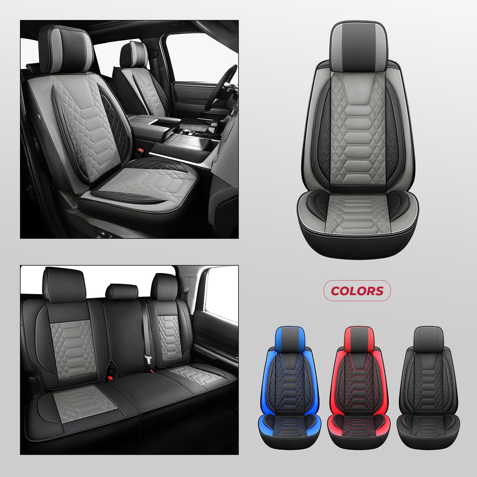 FREESOO Tundra Seat Covers 2007-2013, Fit for Toyota Tundra Crewmax Cab 5 Seats, Custom Truck Seat Covers with Waterproof Faux Leather Black
