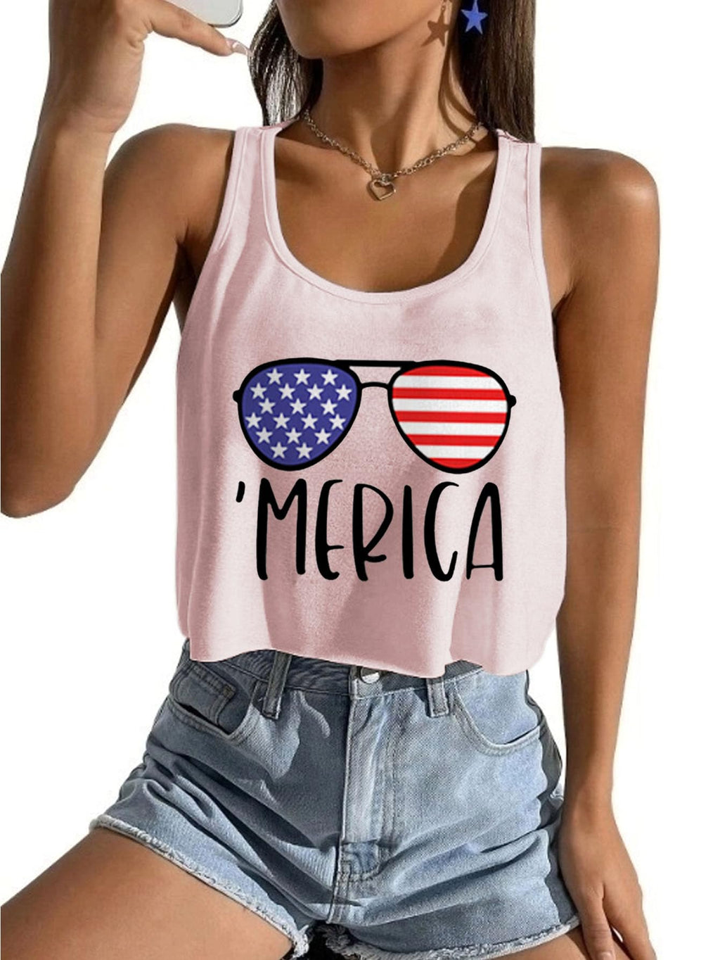 Women's Red White and Blue Shirts Patriotic Tops American Flag Graphic Crop Tops for Teen Girls