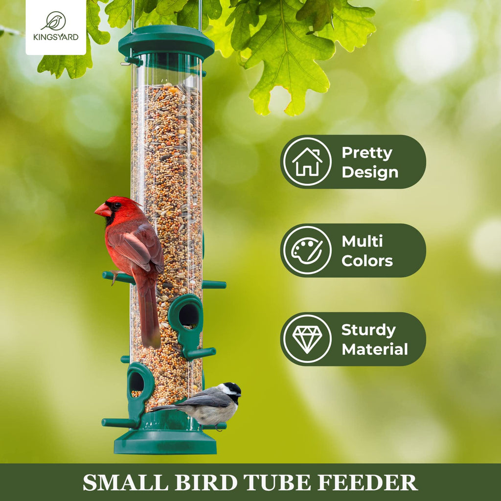 Kingsyard 2 Pack Tube Feeders with 6 Feeding Ports for Outdoors Hanging, Premium Hard Plastic Weatherproof & Steel Hanger, Attracting for Wild Birds (Black)