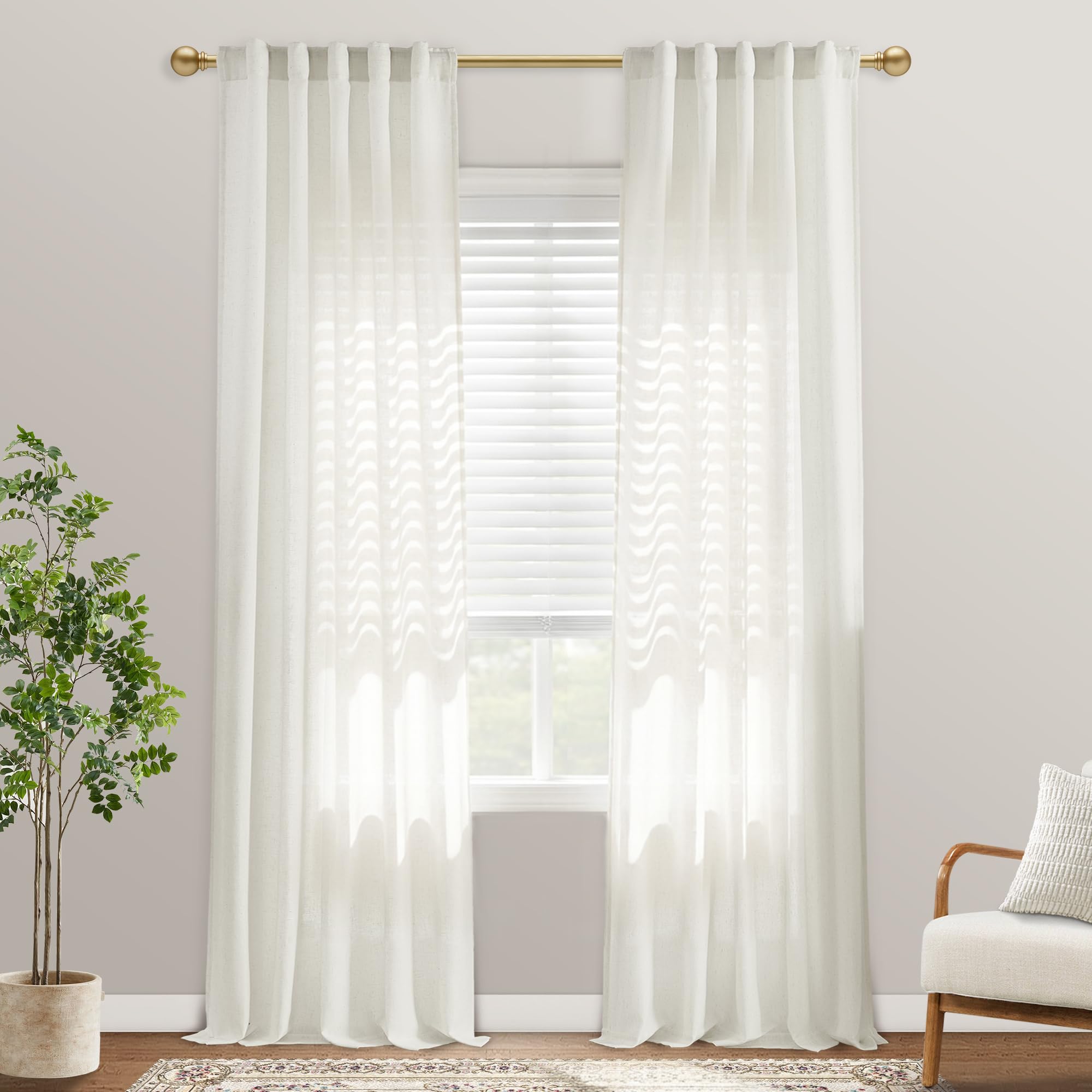 Black Linen Cotton Blend Sheer Curtains, Moody Light Filtering Drapes for Dark Academia Inspired Study Bedroom Living Room, 84 Inch Long 2 Panels Set